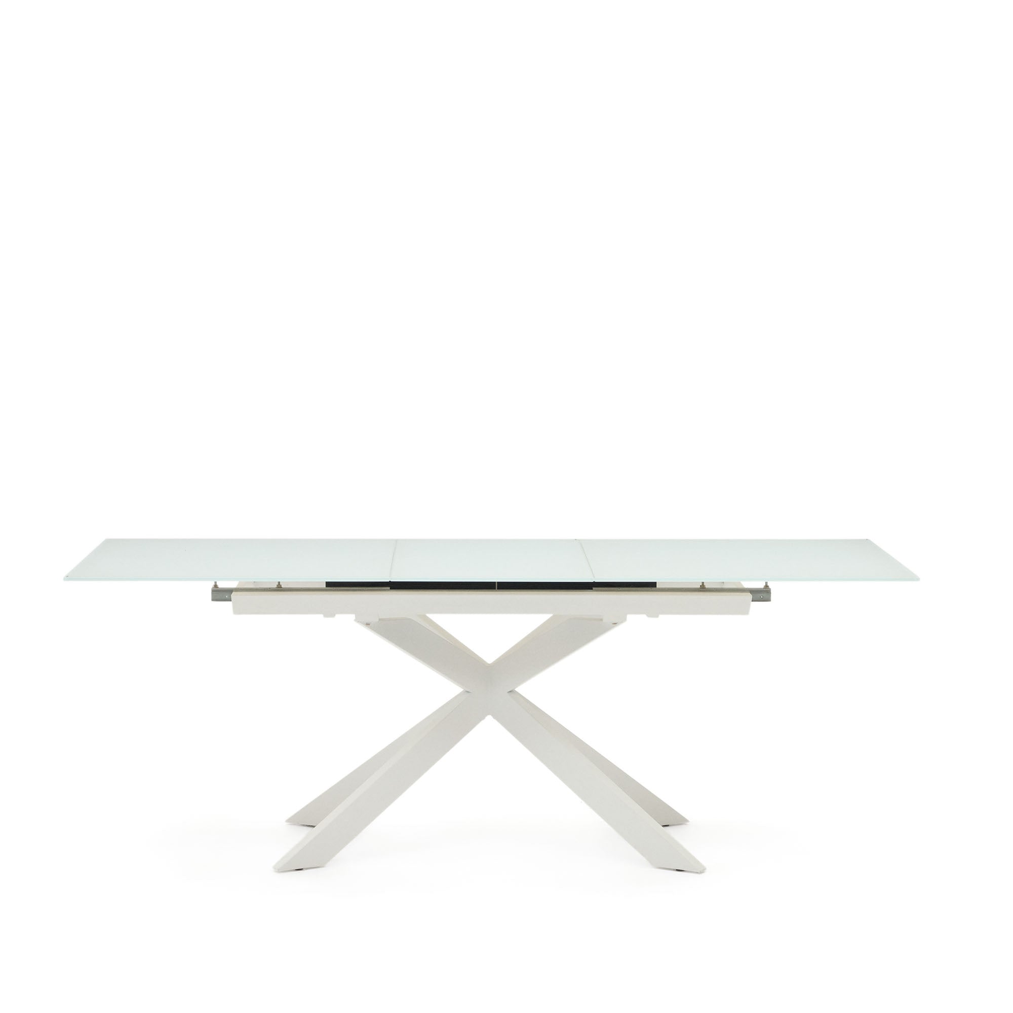 Atminda extendable table in glass and MDF with steel legs in white, 160 (210) x 90 cm - Product Image