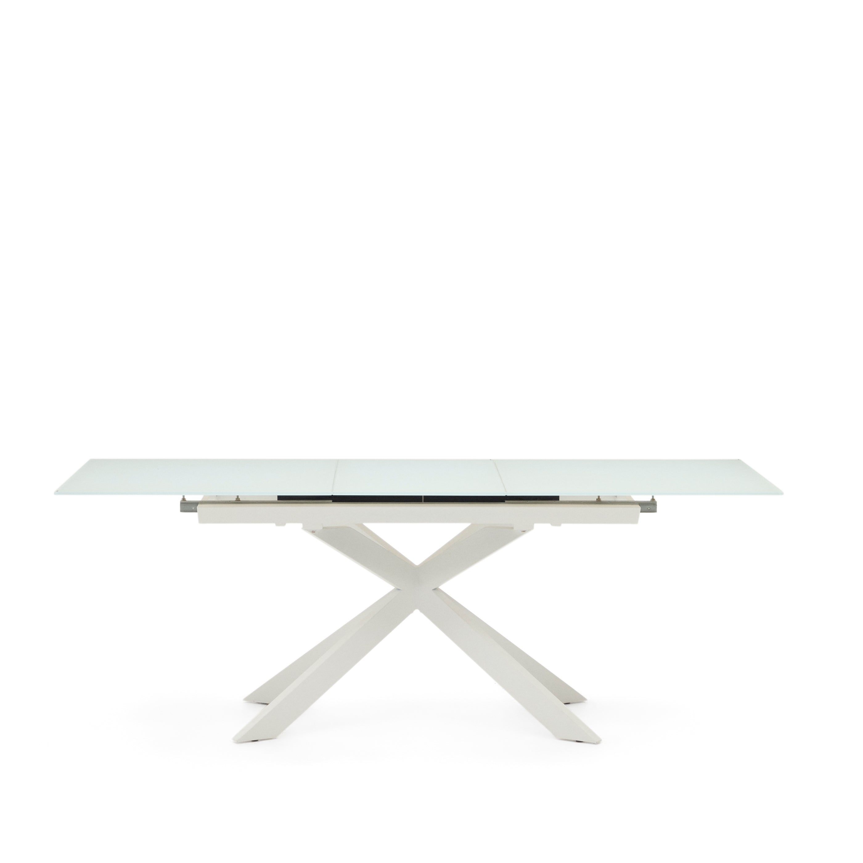 Atminda extendable table in glass and MDF with steel legs in white, 160 (210) x 90 cm - Product Image