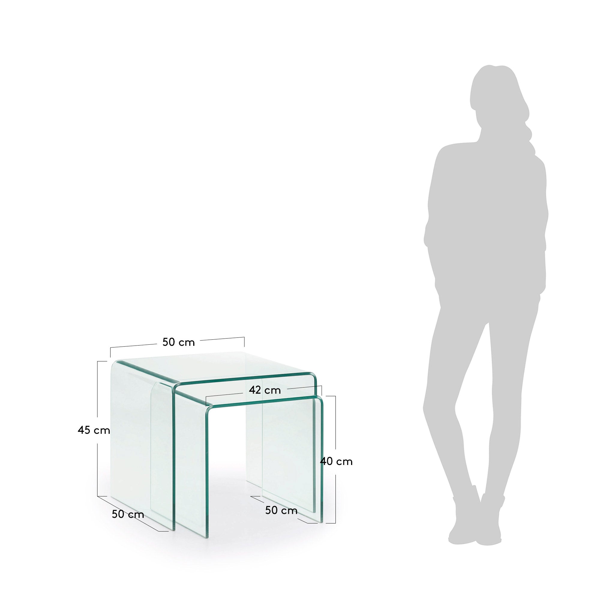 Burano nest of 2 glass tables - Measurements