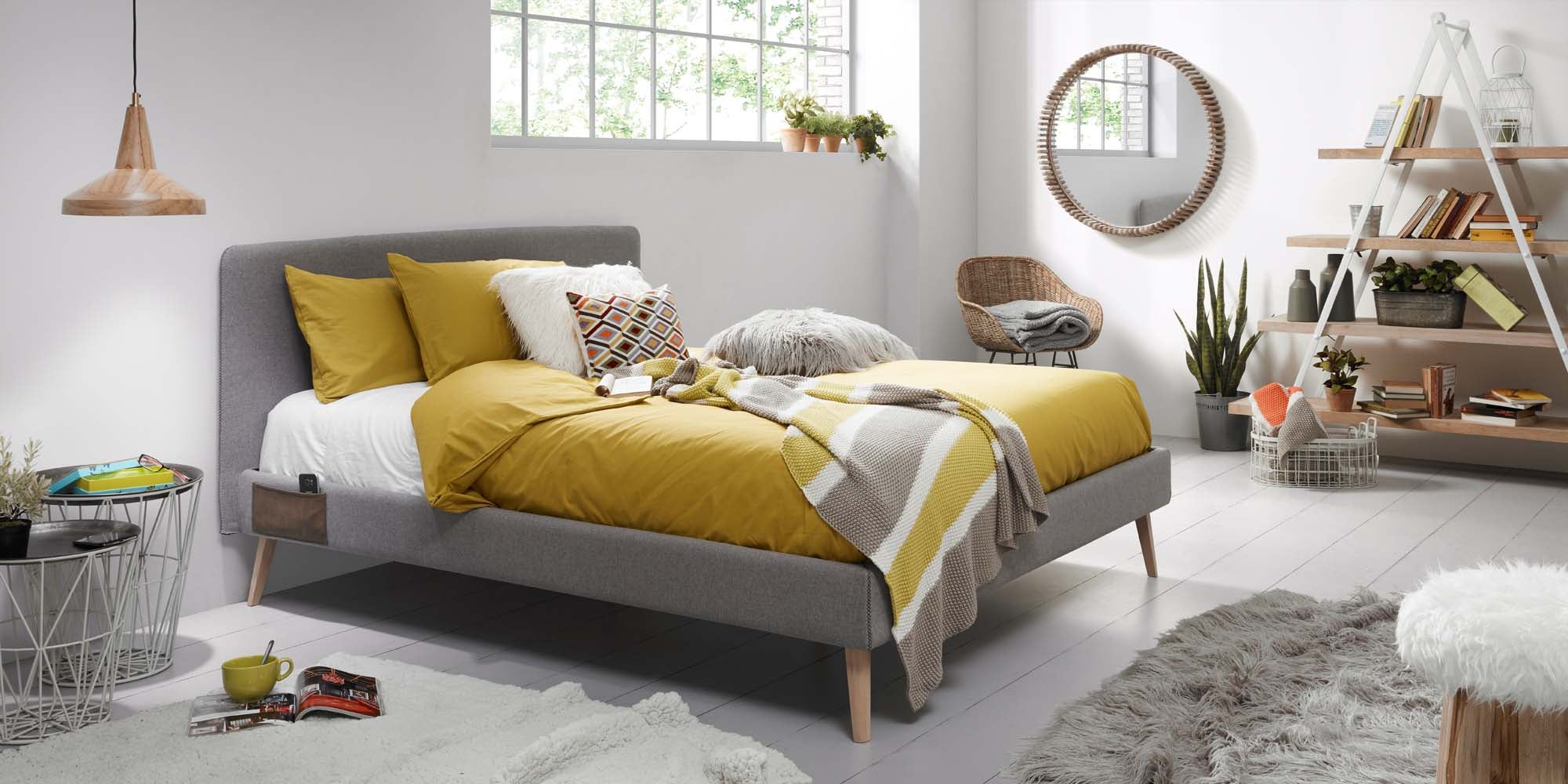 Dyla headboard with removable cover in grey, for 160 cm beds - Lifestyle