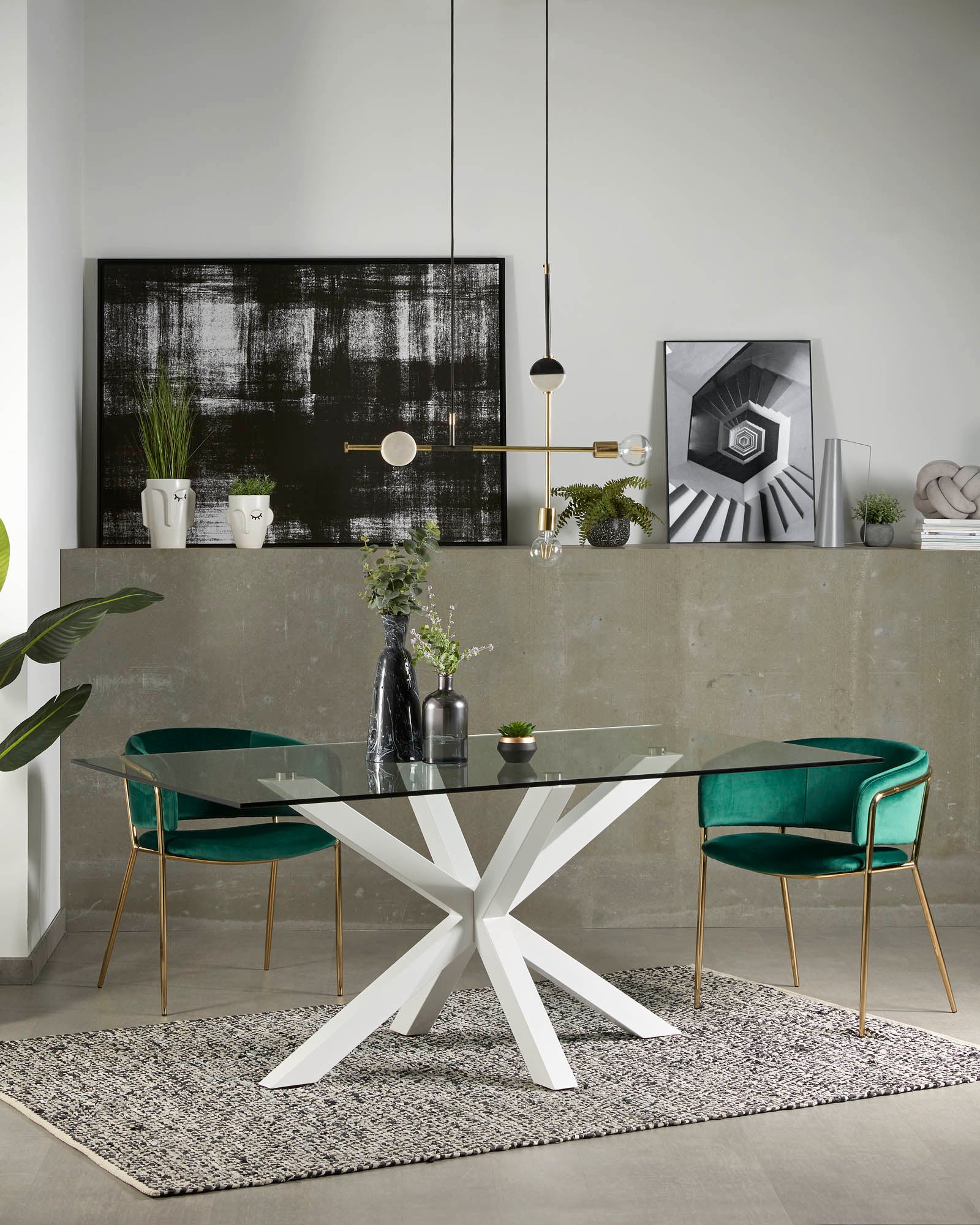 Argo glass table and steel legs with white finish, 200 x 100 cm - Lifestyle