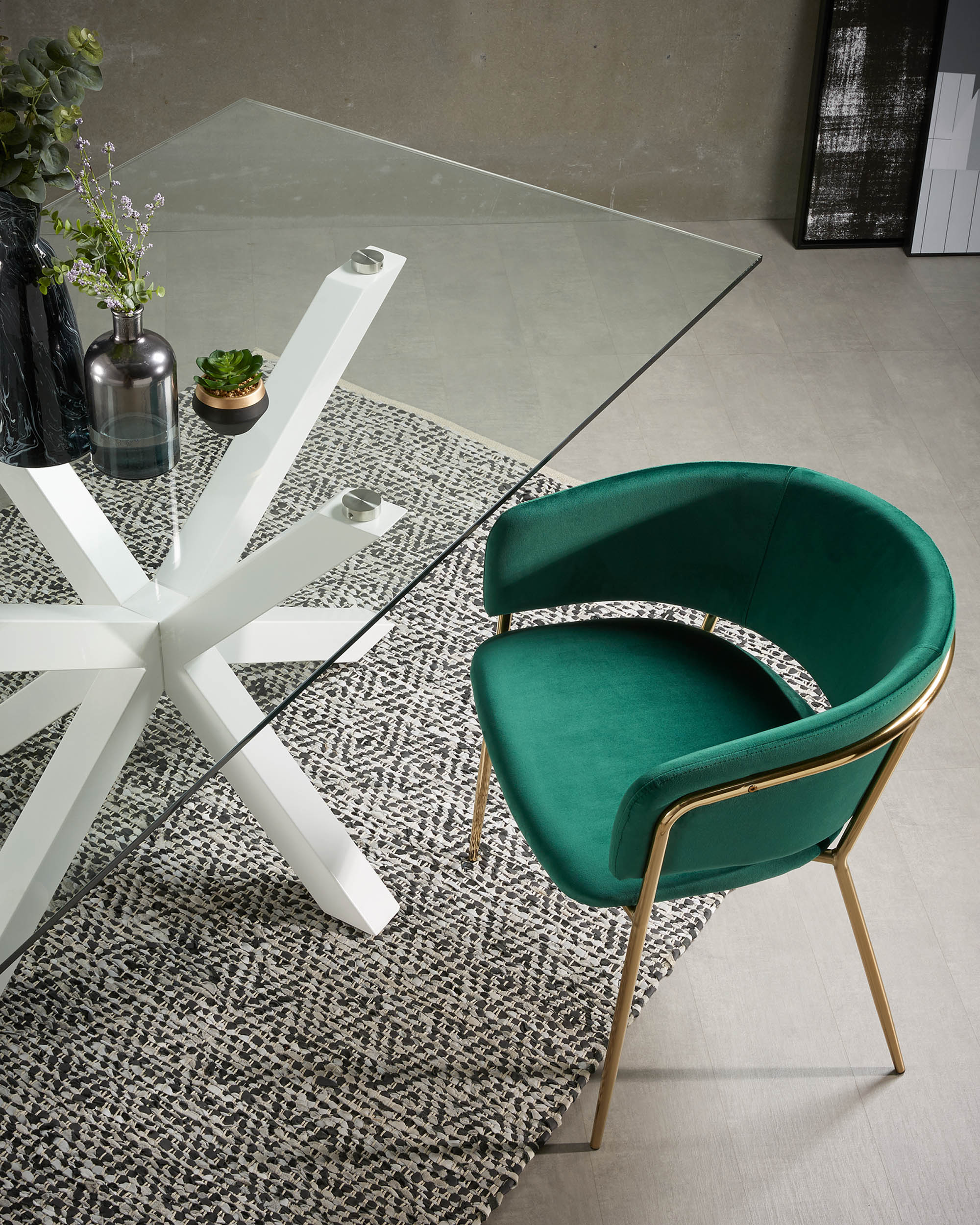 Argo glass table and steel legs with white finish, 200 x 100 cm - Lifestyle