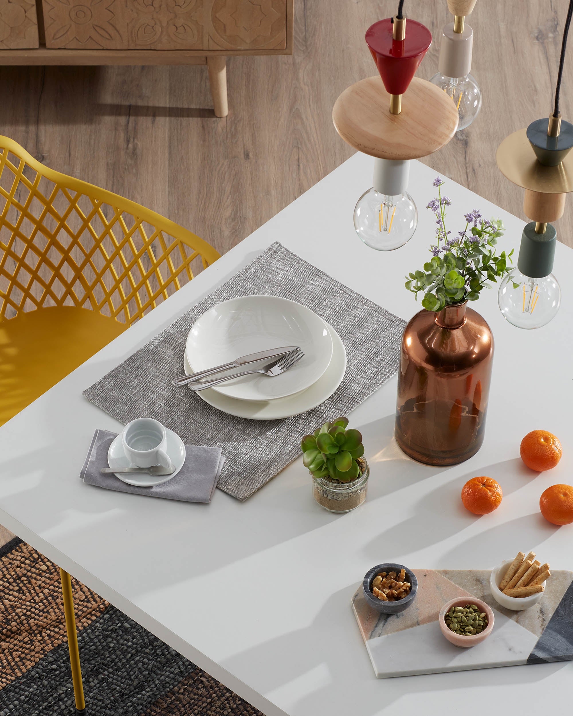 Argo table in melamine with white finish and steel legs with white finish 200 x 100 cm - Lifestyle