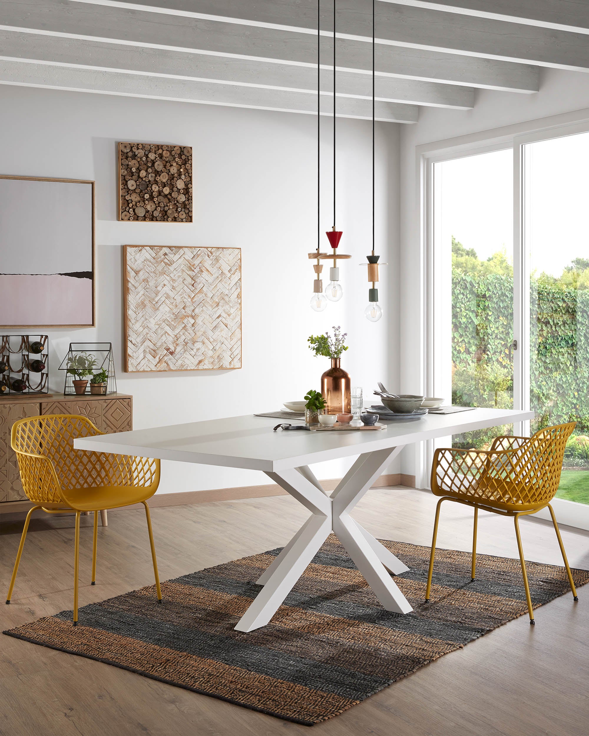 Argo table in melamine with white finish and steel legs with white finish 200 x 100 cm - Lifestyle