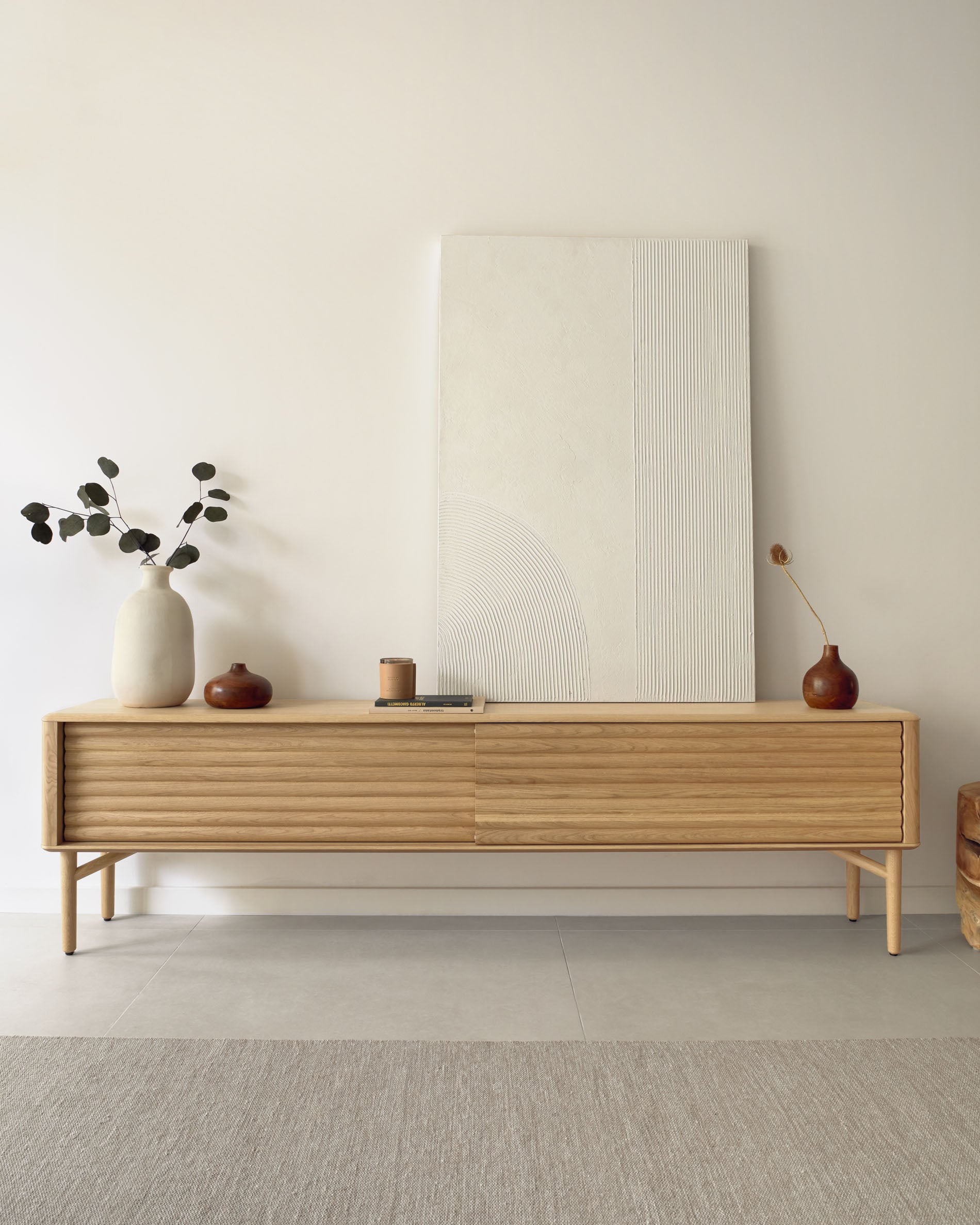 Lenon 2 door solid wood and oak veneer TV stand, 200 x 57 cm, FSC MIX Credit - Lifestyle