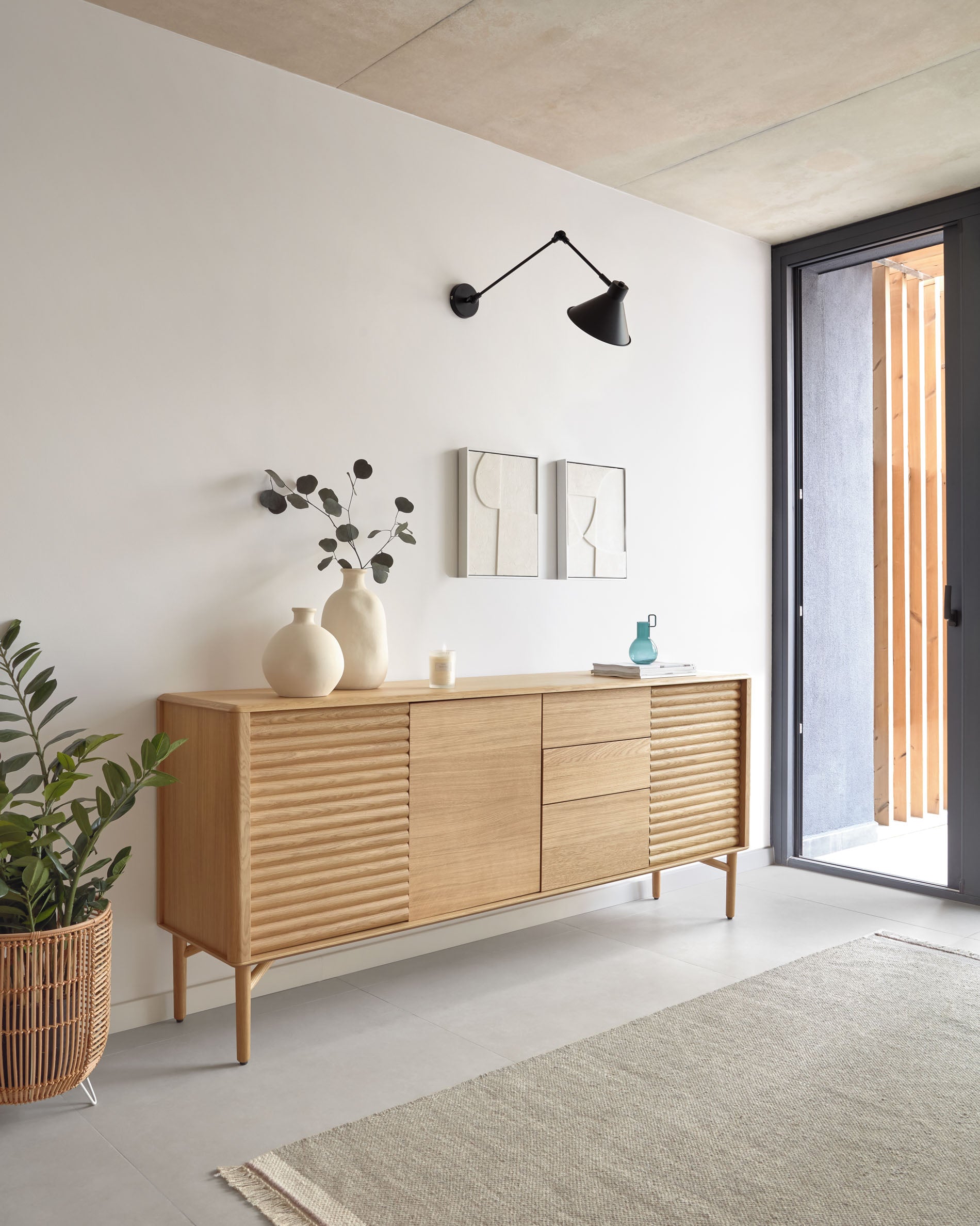 Lenon oak wood and veneer sideboard with 3 doors & 3 drawers, 200 x 86 cm FSC MIX Credit - Lifestyle