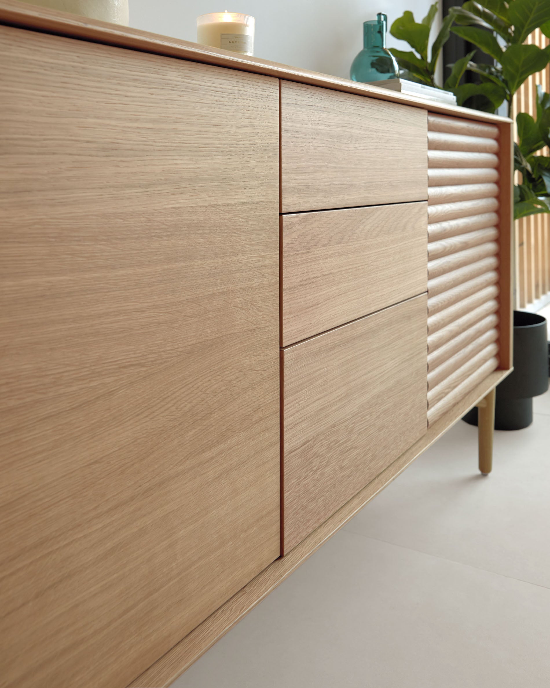 Lenon oak wood and veneer sideboard with 3 doors & 3 drawers, 200 x 86 cm FSC MIX Credit - Lifestyle