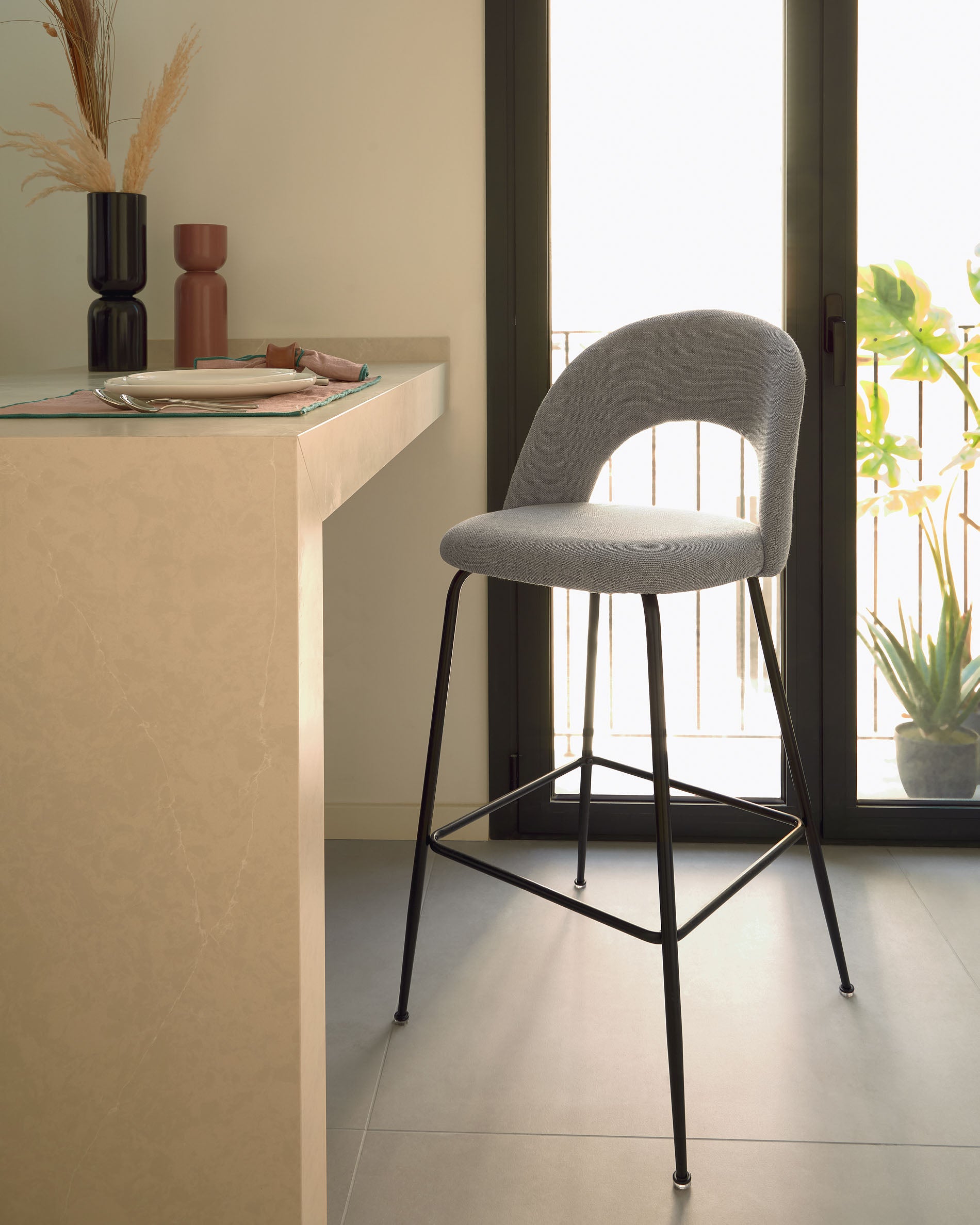 Mahalia light grey stool height 63 cm FSC 100% - Lifestyle