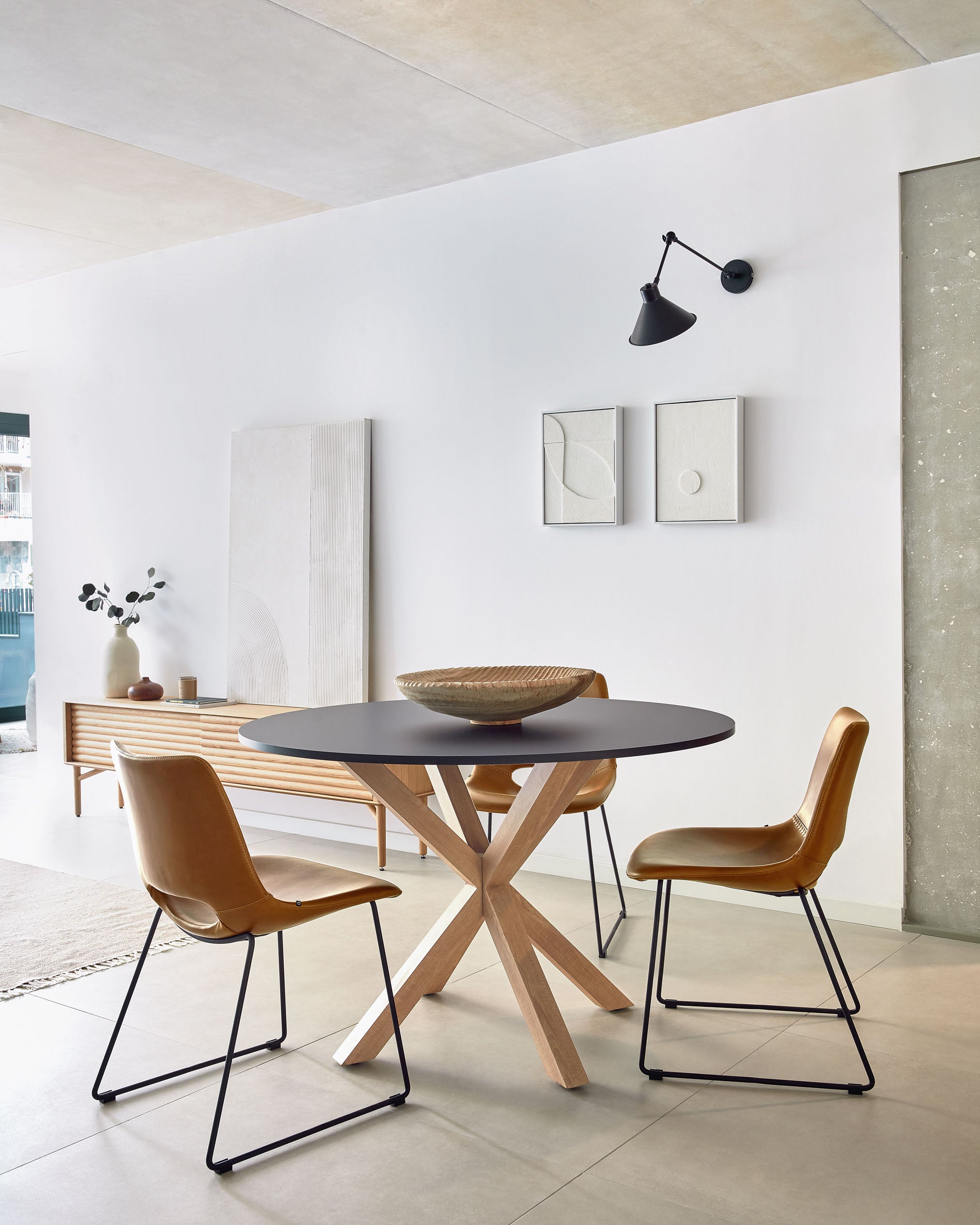 Zahara synthetic leather brown chair with steel legs with black finish - Lifestyle