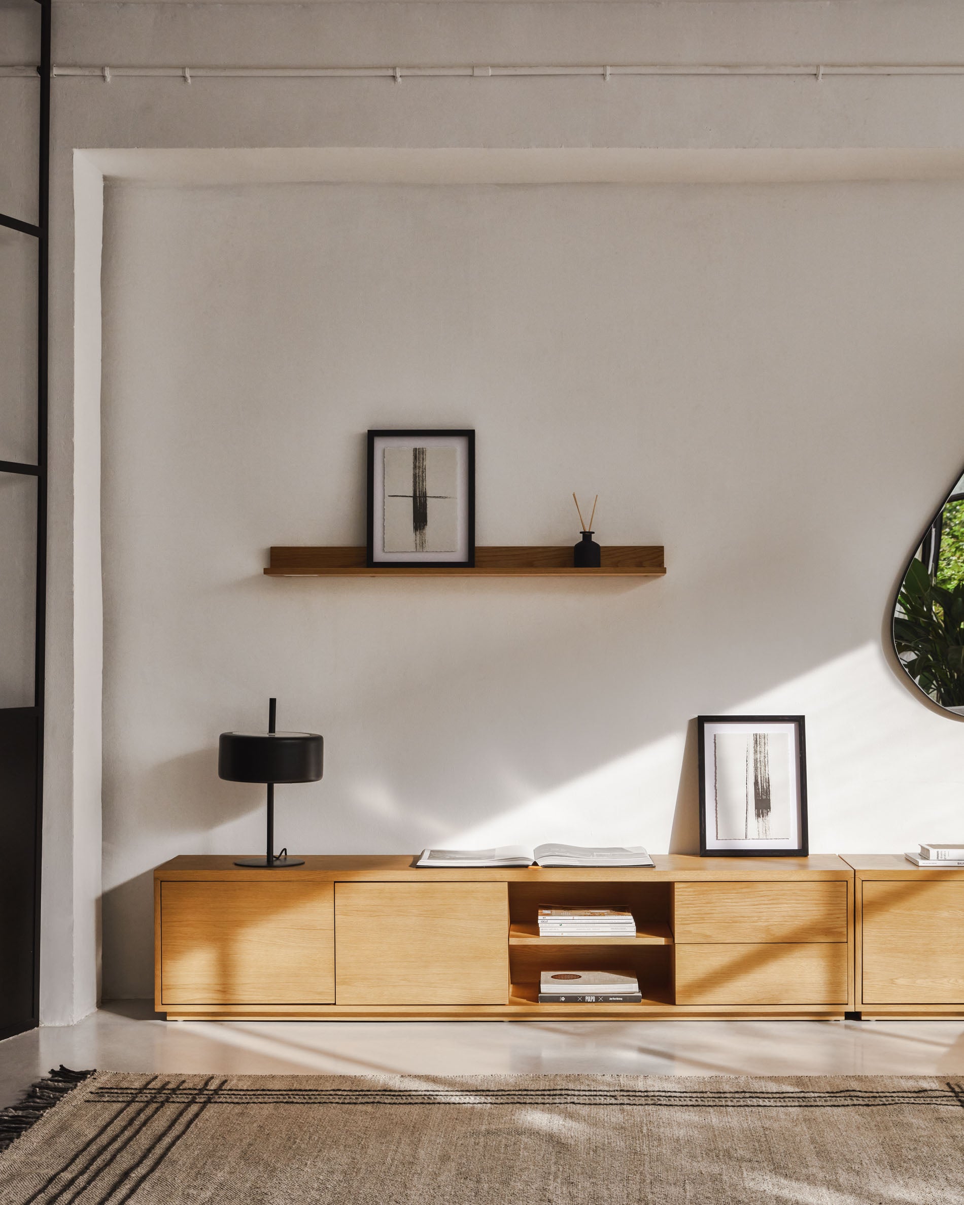 Abilen oak wood veneer 2 door TV stand with 2 drawers, 200 x 44 cm FSC 100% - Lifestyle