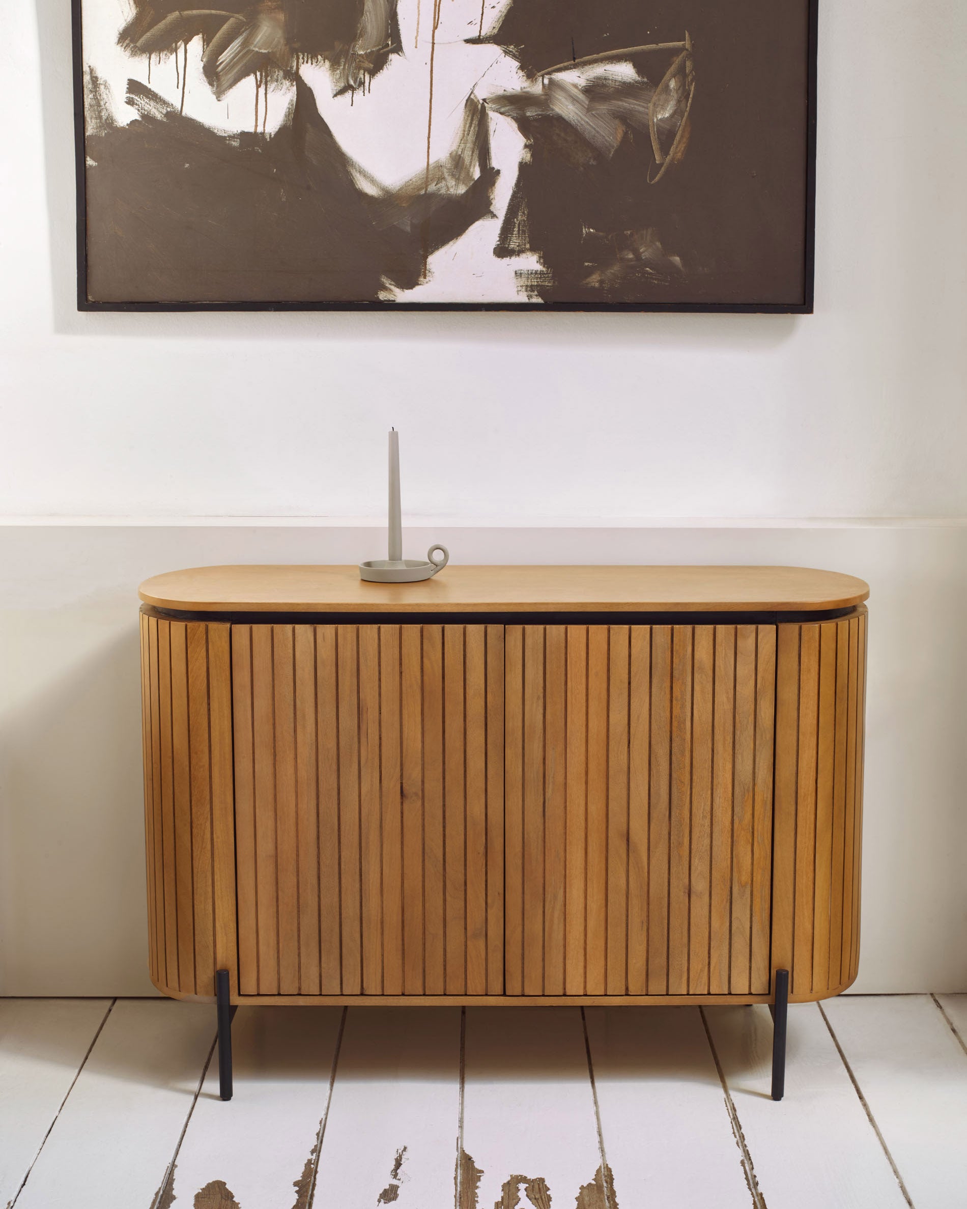 Licia sideboard with 2 doors made from solid mango wood and painted black metal 120 x 80cm - Lifestyle