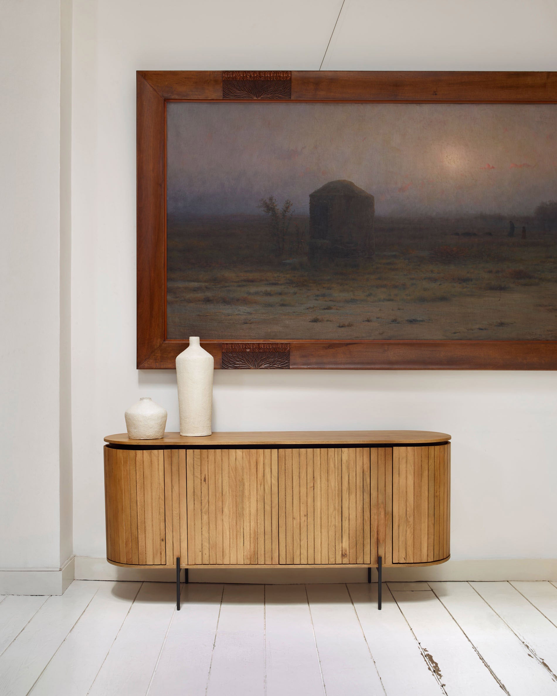 Licia solid mango wood sideboard with 4 doors and black finish metal, 170 x 80 cm - Lifestyle