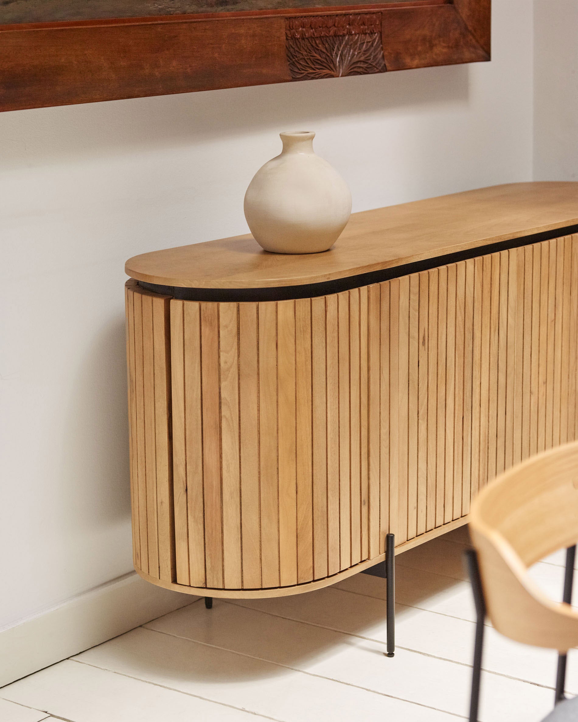 Licia solid mango wood sideboard with 4 doors and black finish metal, 170 x 80 cm - Lifestyle
