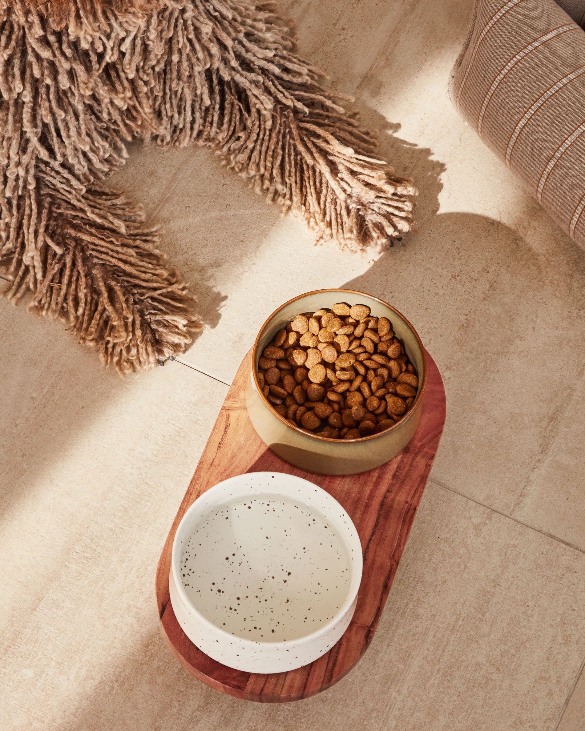 Dumbi set of 2 pet food and water bowls in white and brown Ø 14 cm - Lifestyle