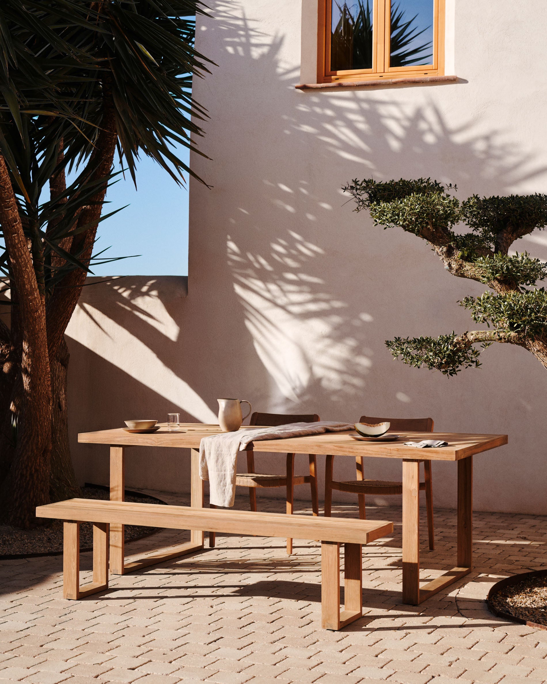 Canadell 100% outdoor solid recycled teak bench, 170 cm - Lifestyle