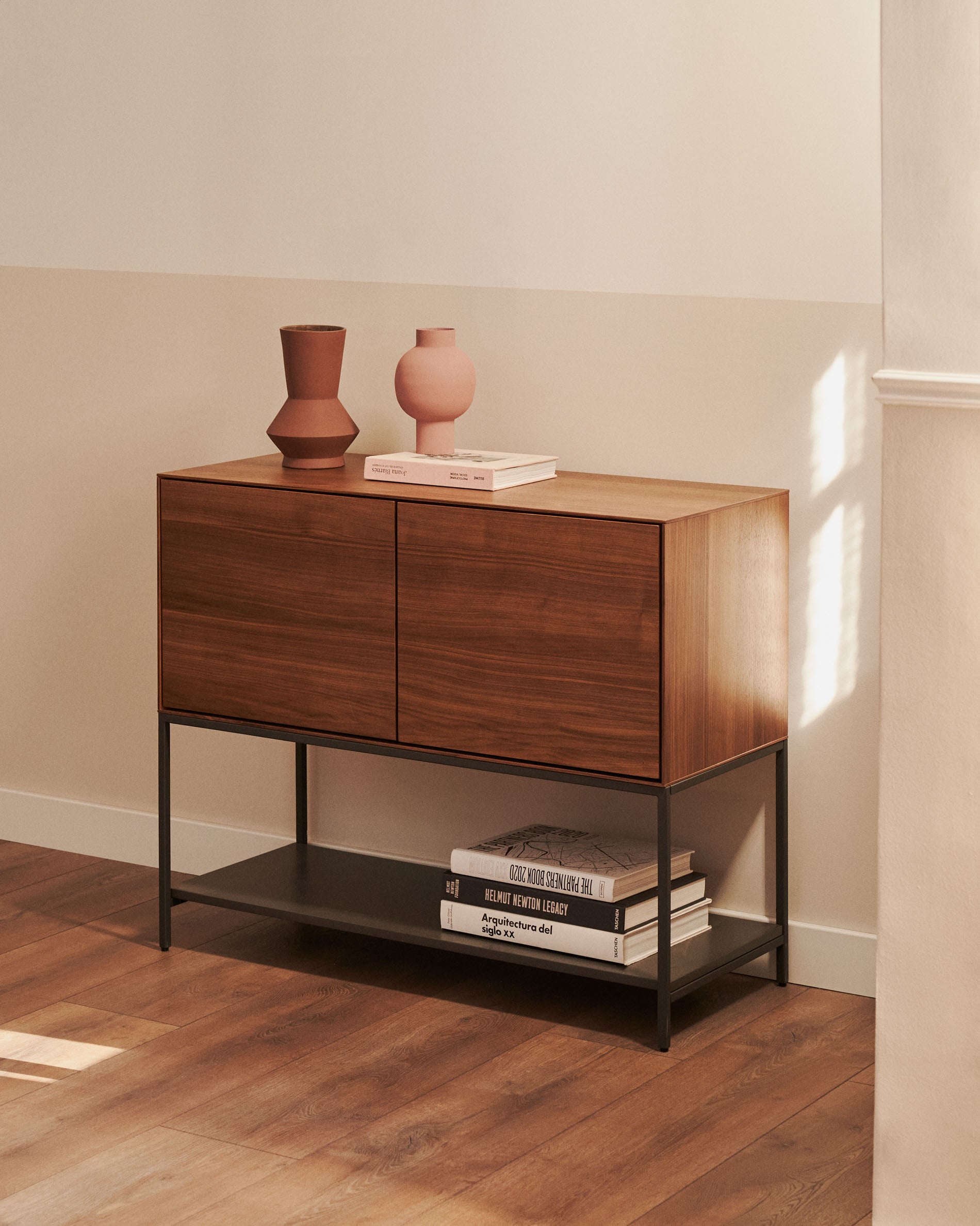 Vedrana 2 door sideboard in walnut veneer with steel legs, 97.5 x 80 cm - Lifestyle