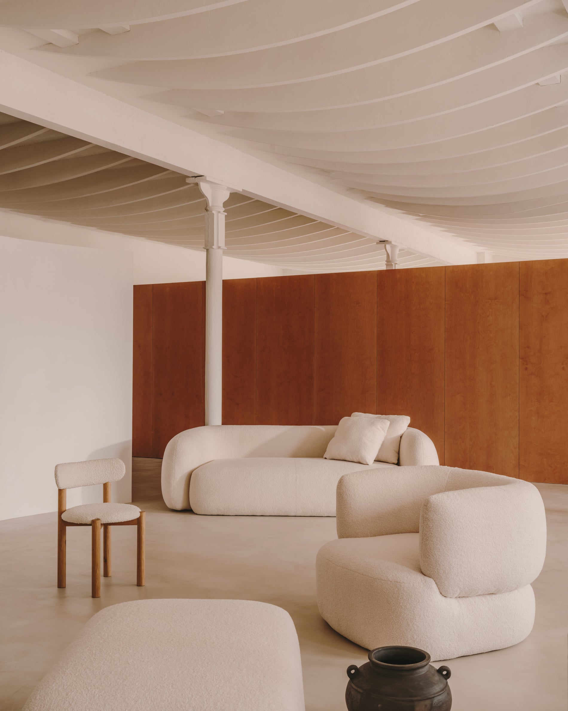 Martina ecru bouclé armchair with cushion FSC Mix Credit - Lifestyle