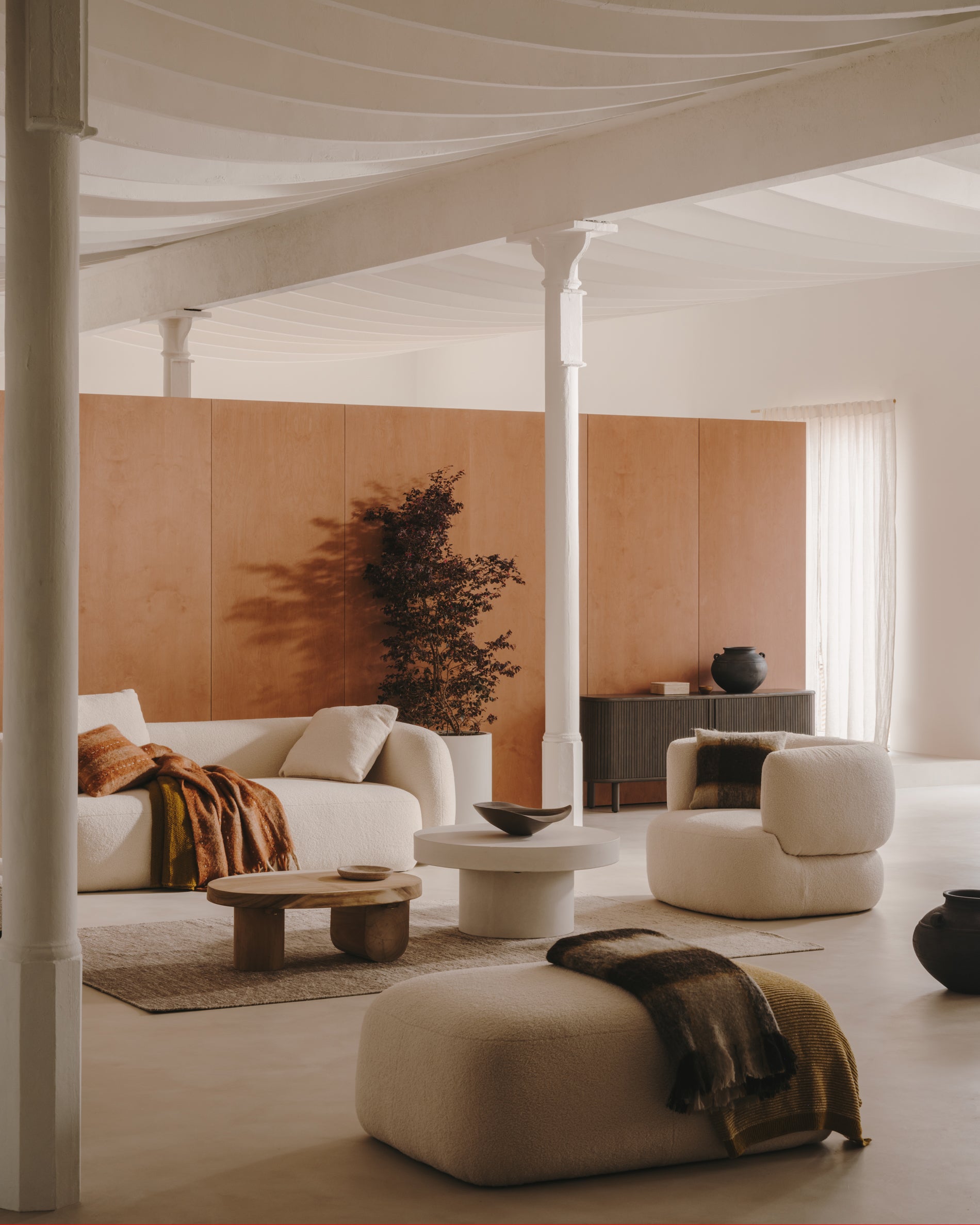 Martina ecru bouclé armchair with cushion FSC Mix Credit - Lifestyle