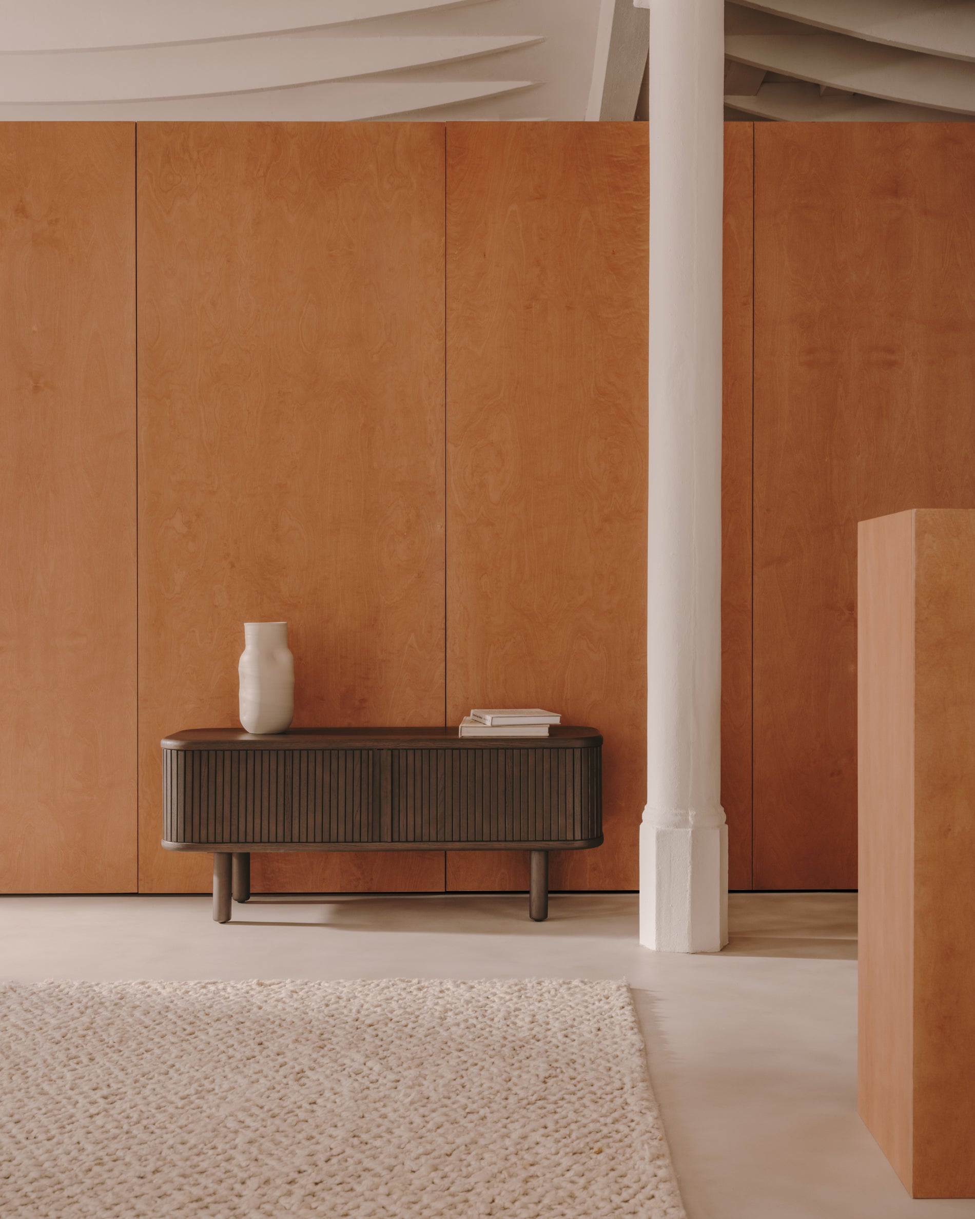 Mailen 2 door TV stand in ash veneer with a dark finish 120 x 50 cm - Lifestyle