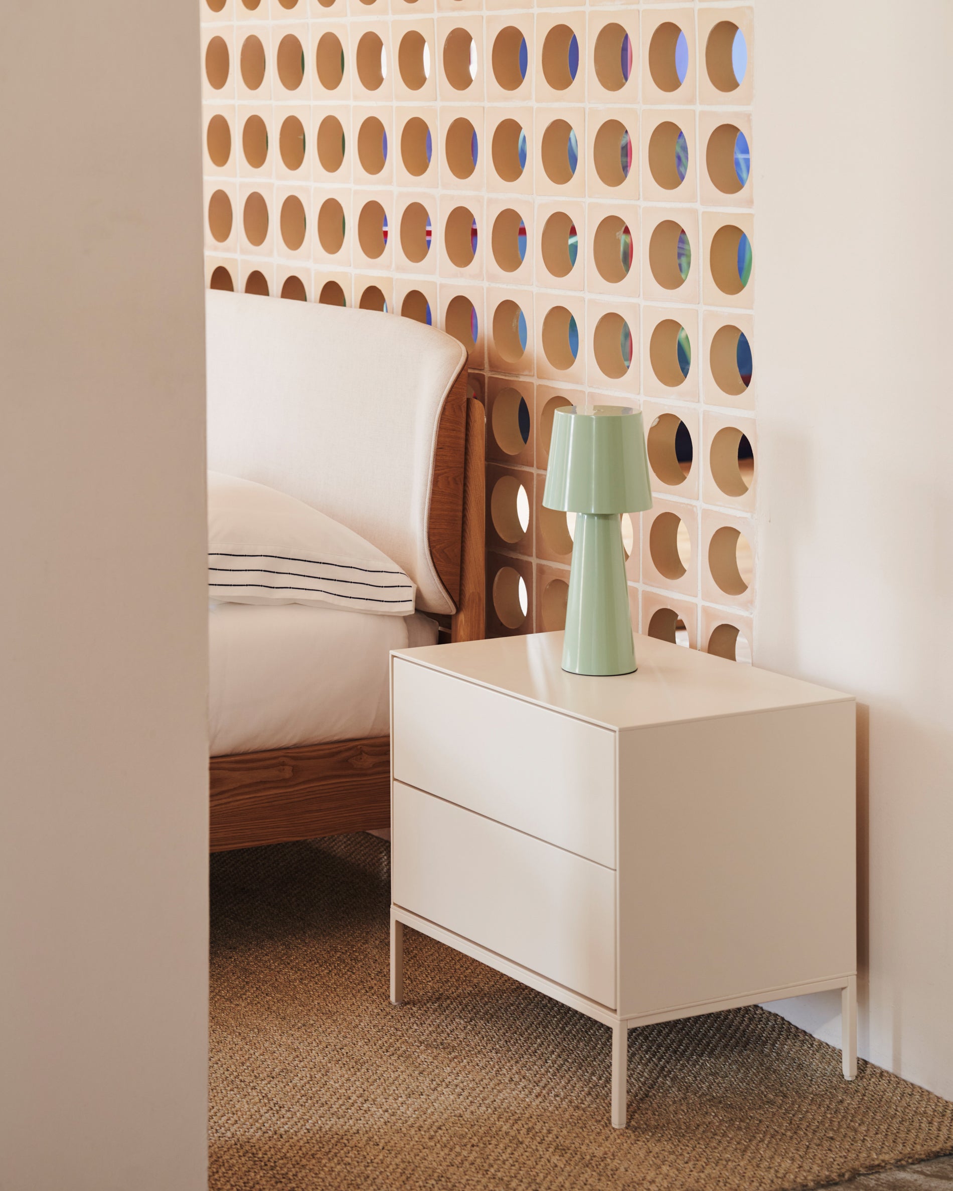 Vedrana two-drawer bedside table white lacquered MDF 60 x 55 cm - Lifestyle