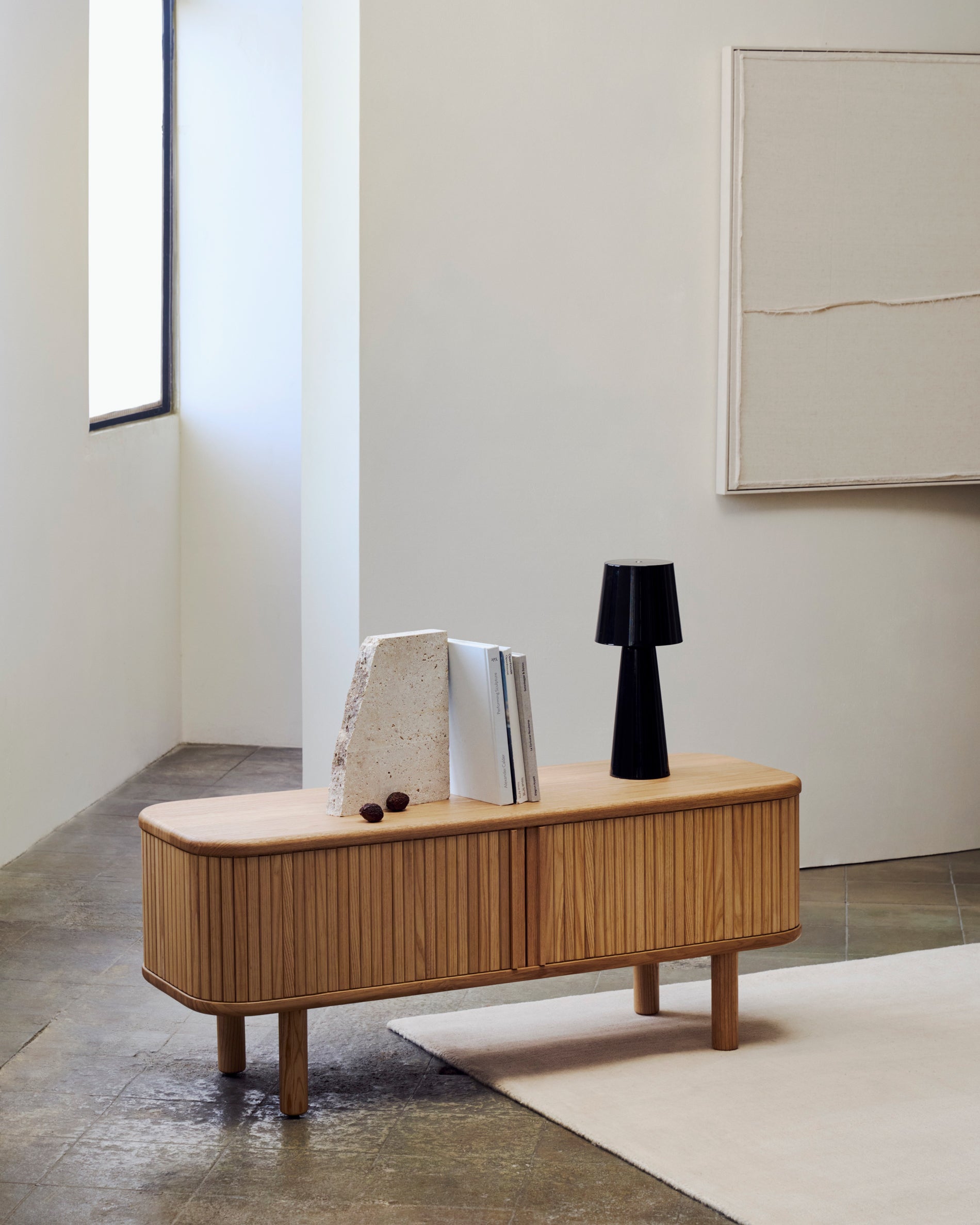 Mailen 2 door TV stand in ash veneer with a natural finish 120 x 50 cm - Lifestyle