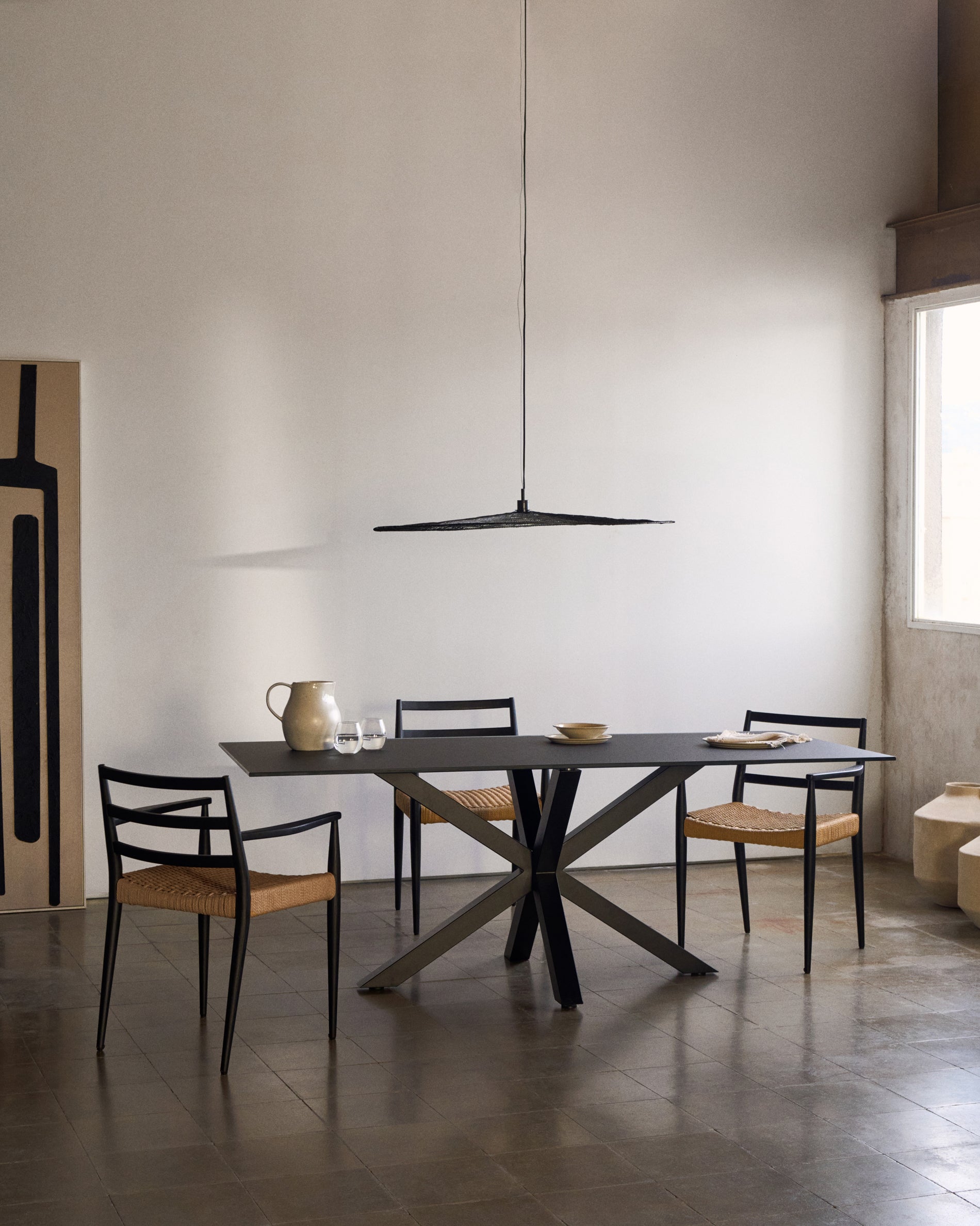 Argo table with black glass and black steel legs 200 x 100 cm - Lifestyle
