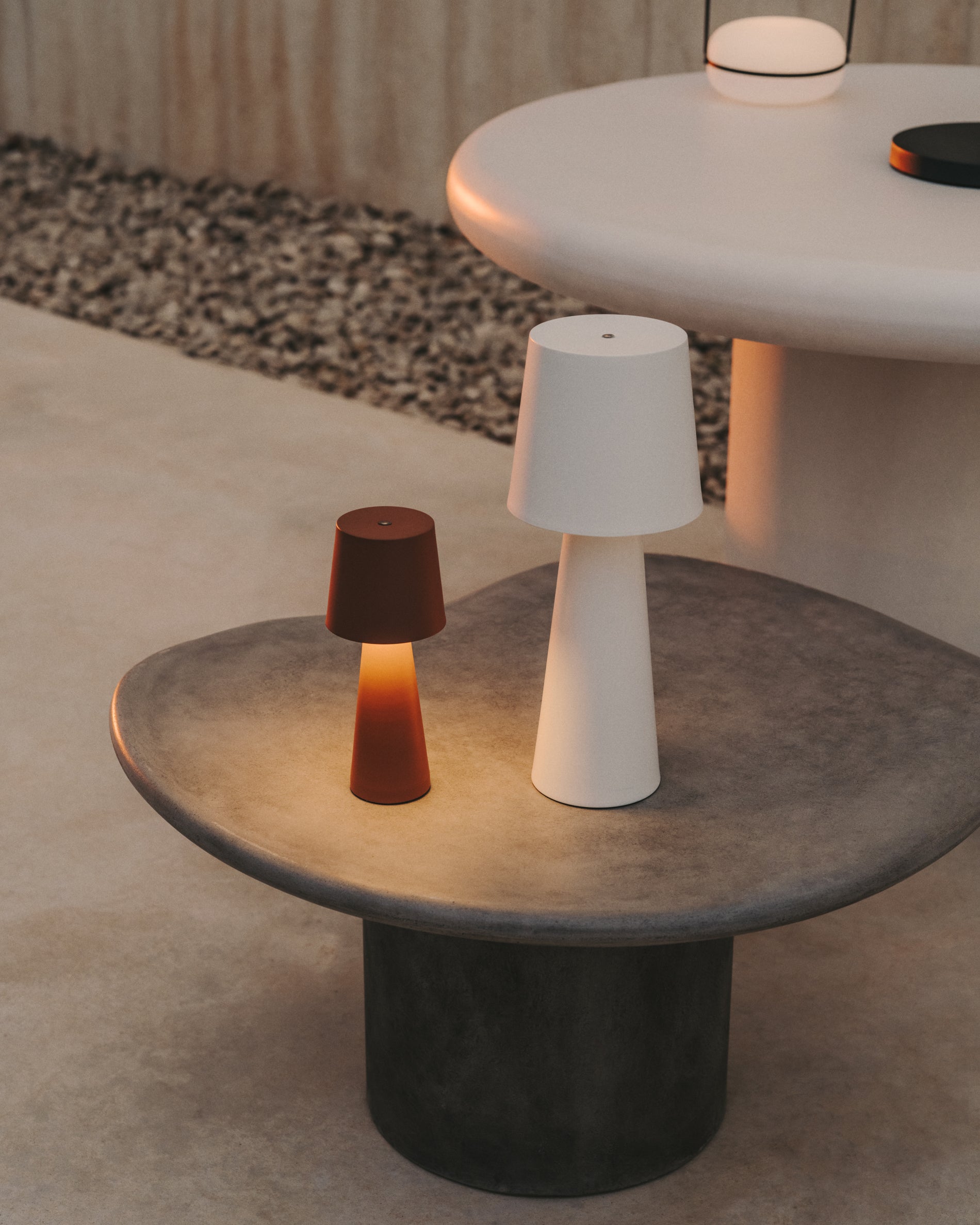 Arenys large outdoor metal table lamp in a white painted finish - Lifestyle