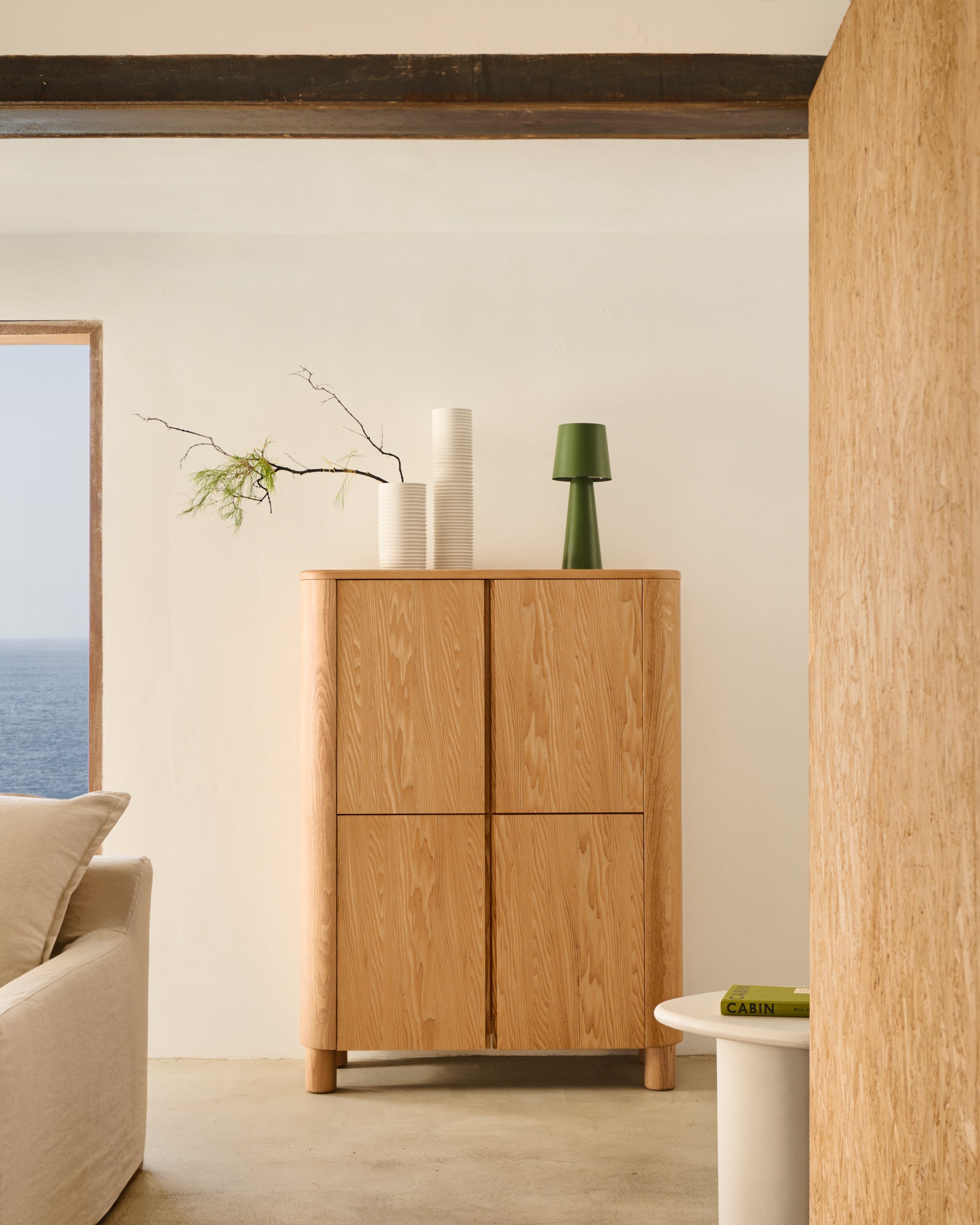 Salaya tall sideboard in ash plywood FSC Mix Credit, 100 x 134 cm - Lifestyle