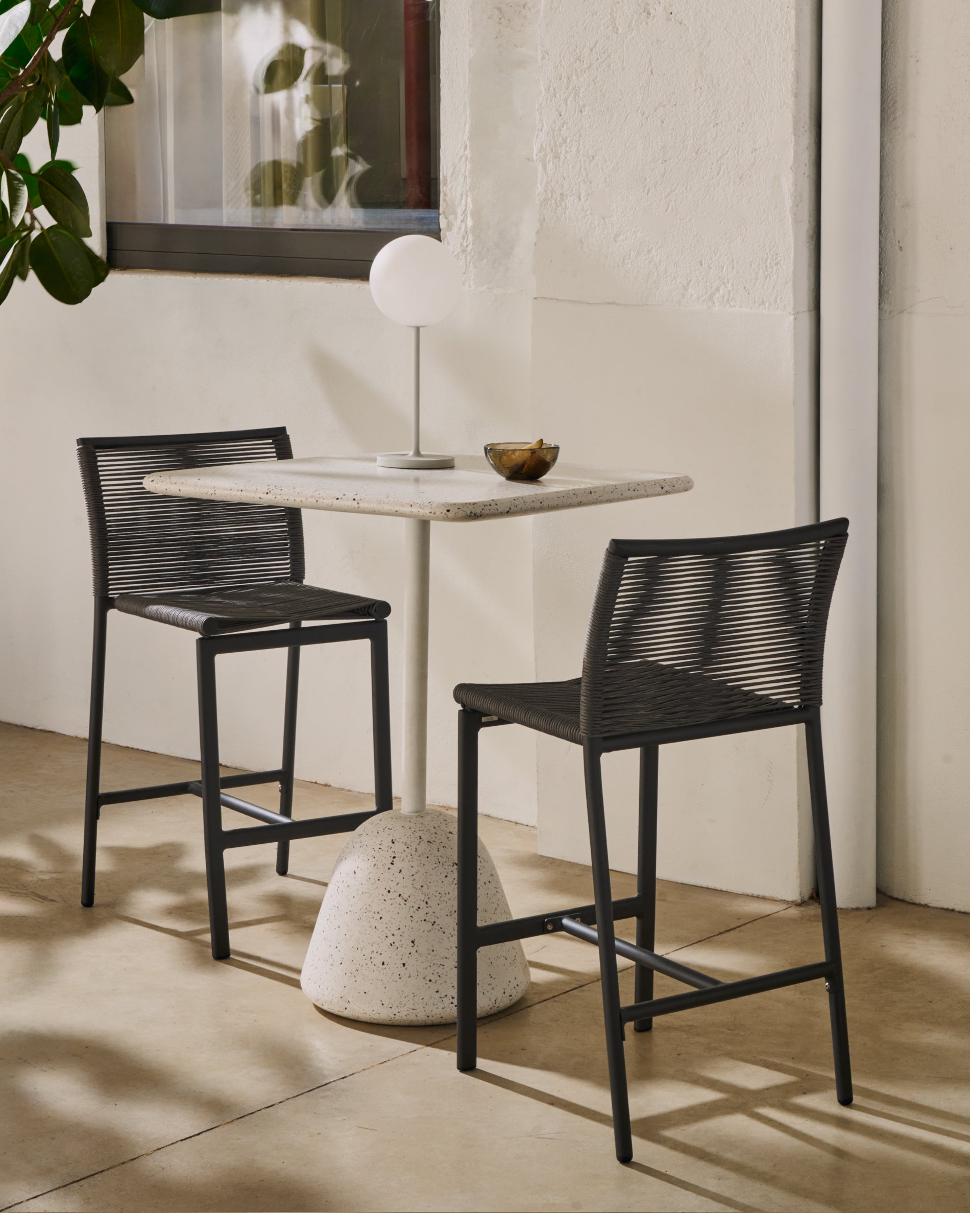 Culip outdoor stool made of rope cord and grey aluminum 65 cm - Lifestyle