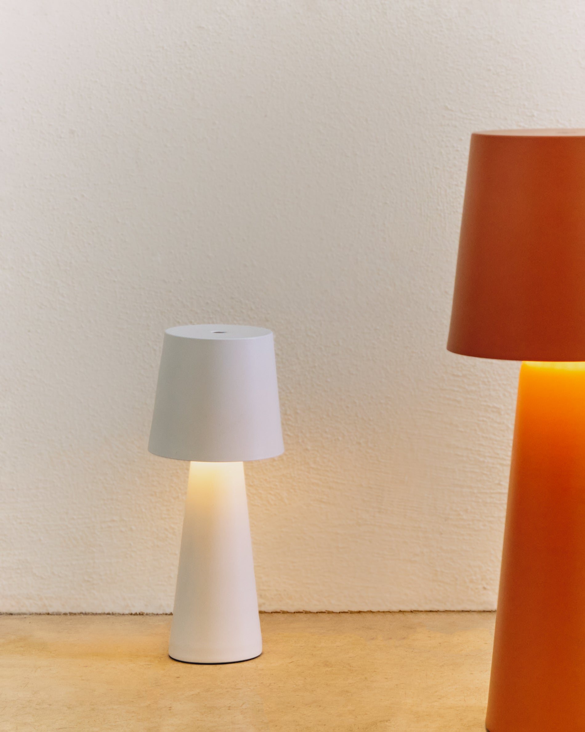 Arenys small outdoor metal table lamp in a white painted finish - Lifestyle