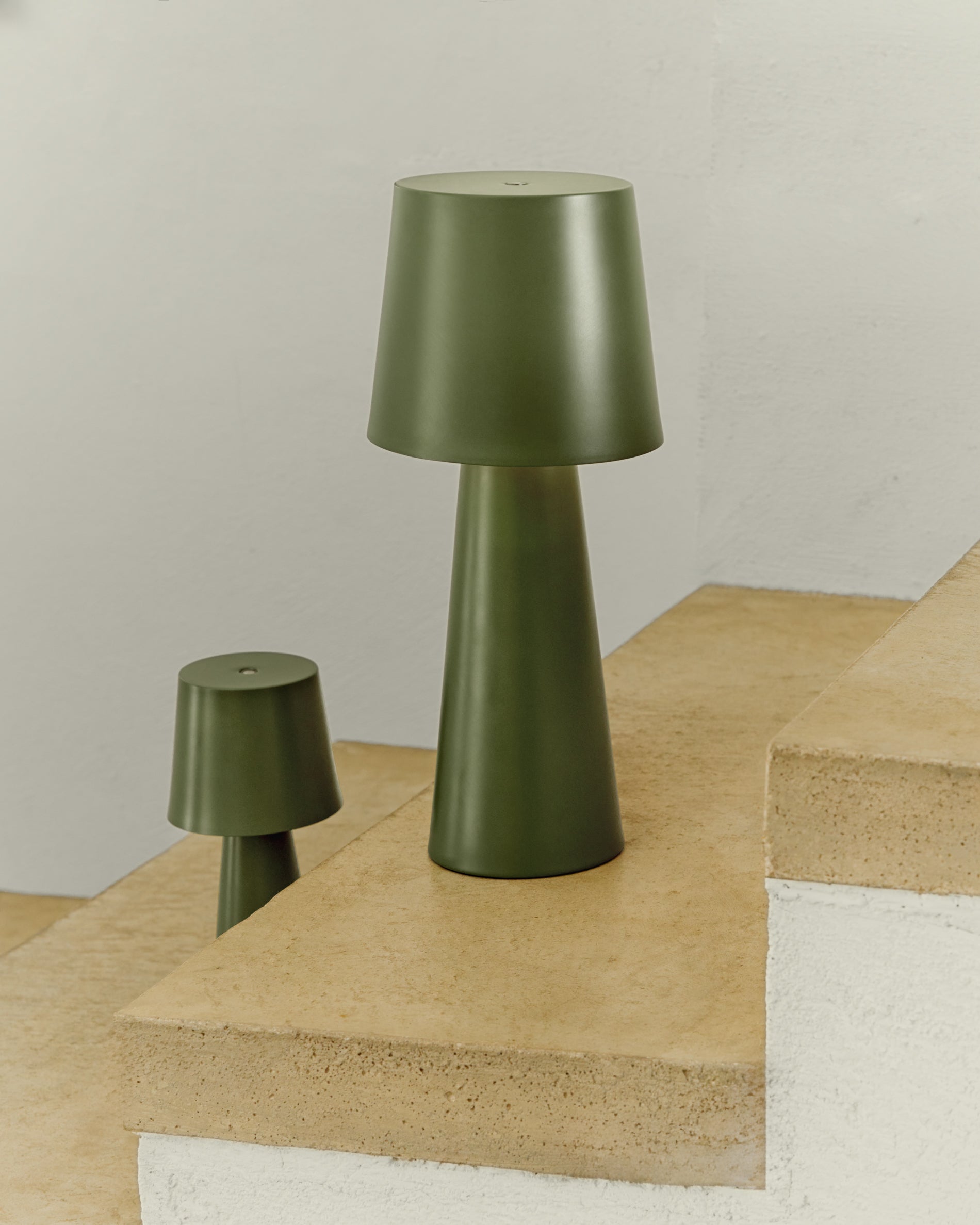 Arenys large outdoor metal table lamp in a green painted finish - Lifestyle