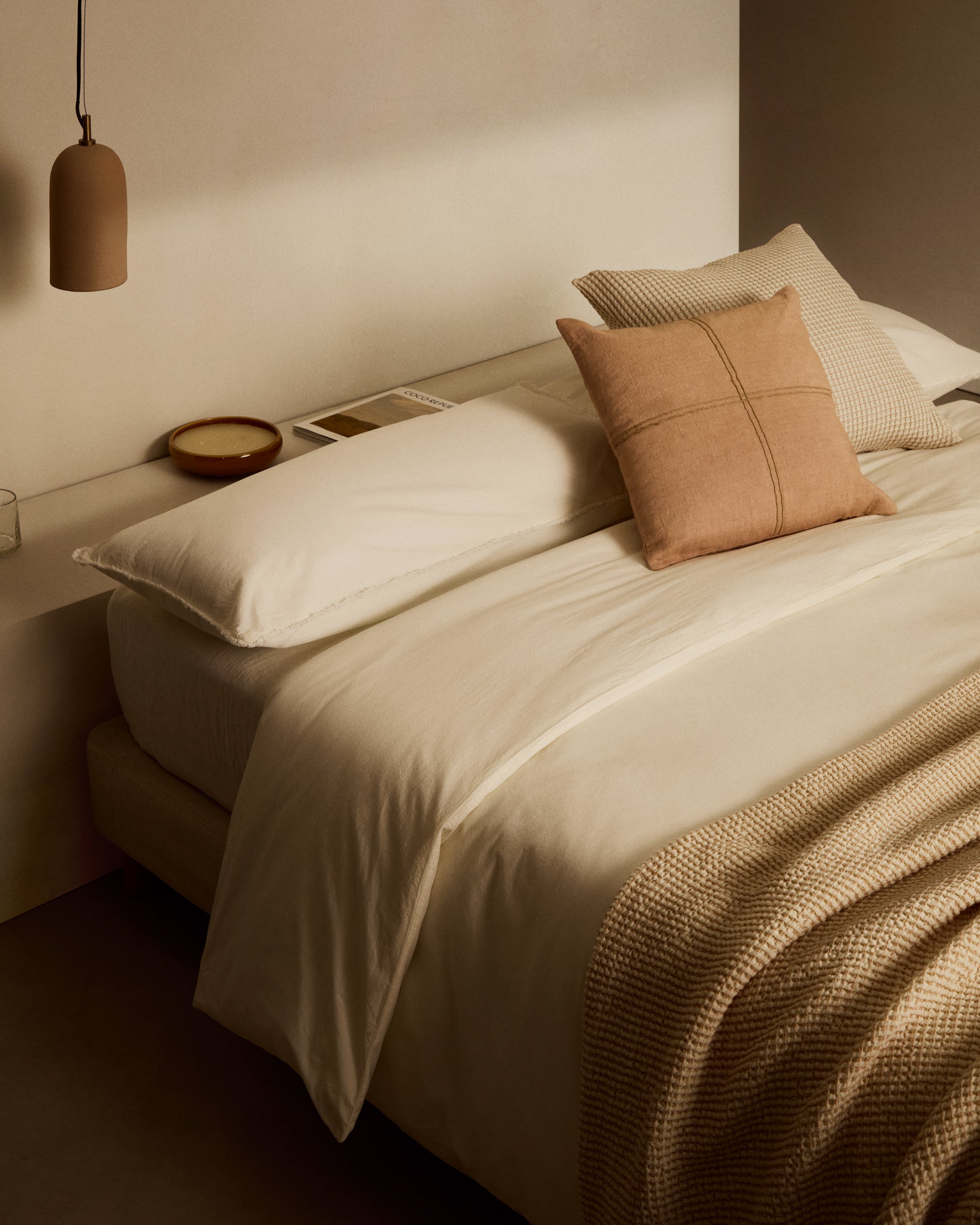 Sifinia ecru duvet and pillow cover set, 100% cotton percale fringes, 90 cm bed - Lifestyle