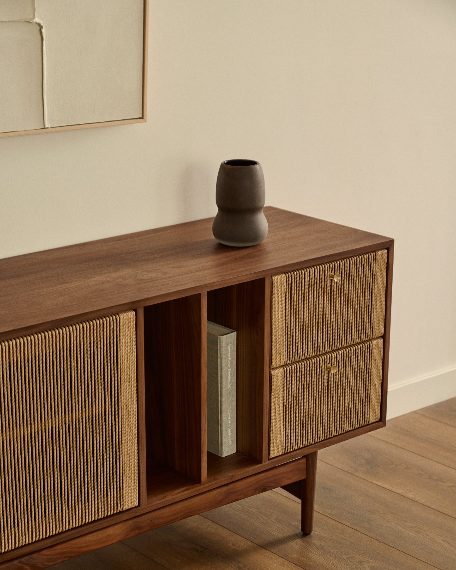 Elan sideboard 2 doors and 2 drawers veneer and solid walnut and cord 180x73cm FSC Mix Credit - Lifestyle