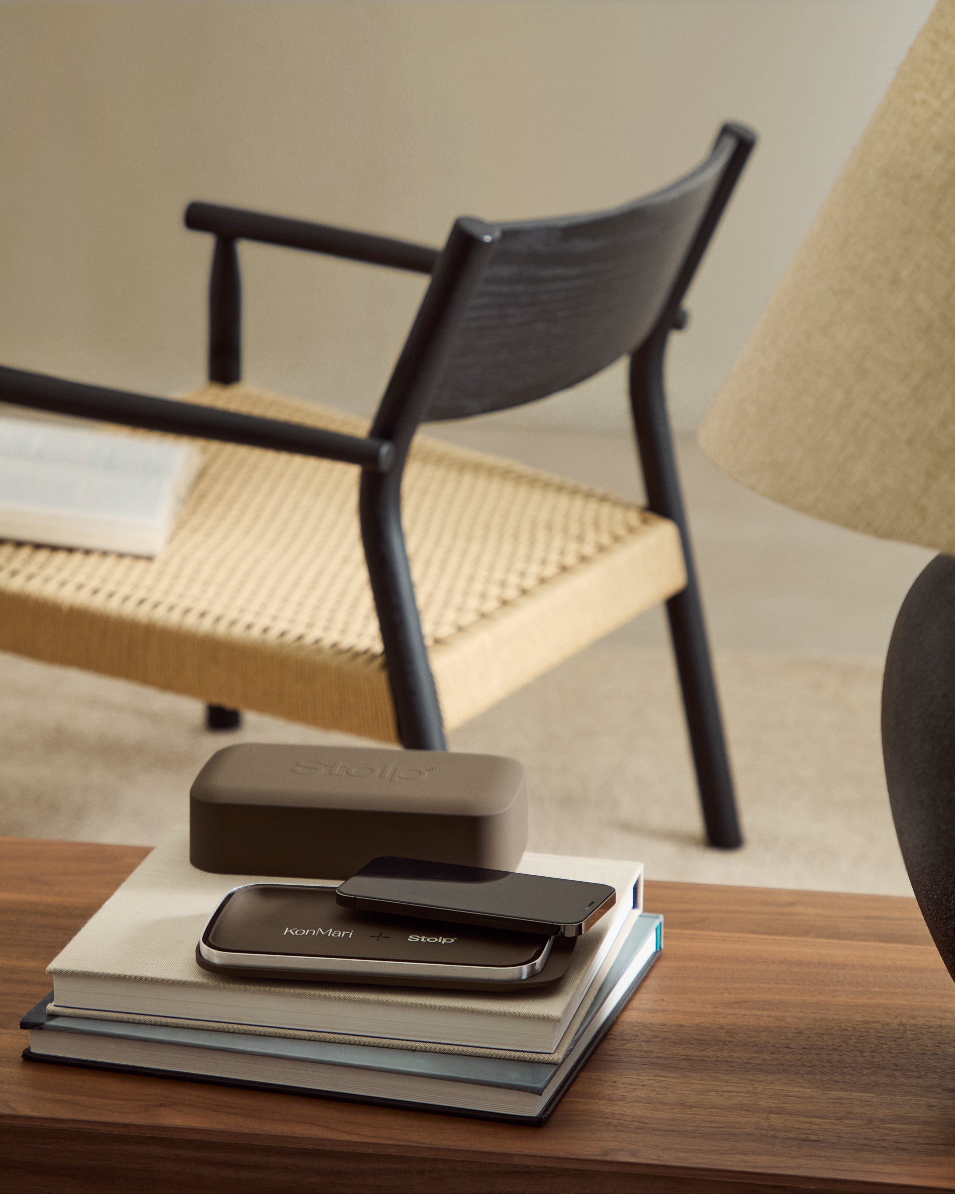 Faraday box for mobile phones in collaboration with Stolp® x KonMari, brown - Lifestyle