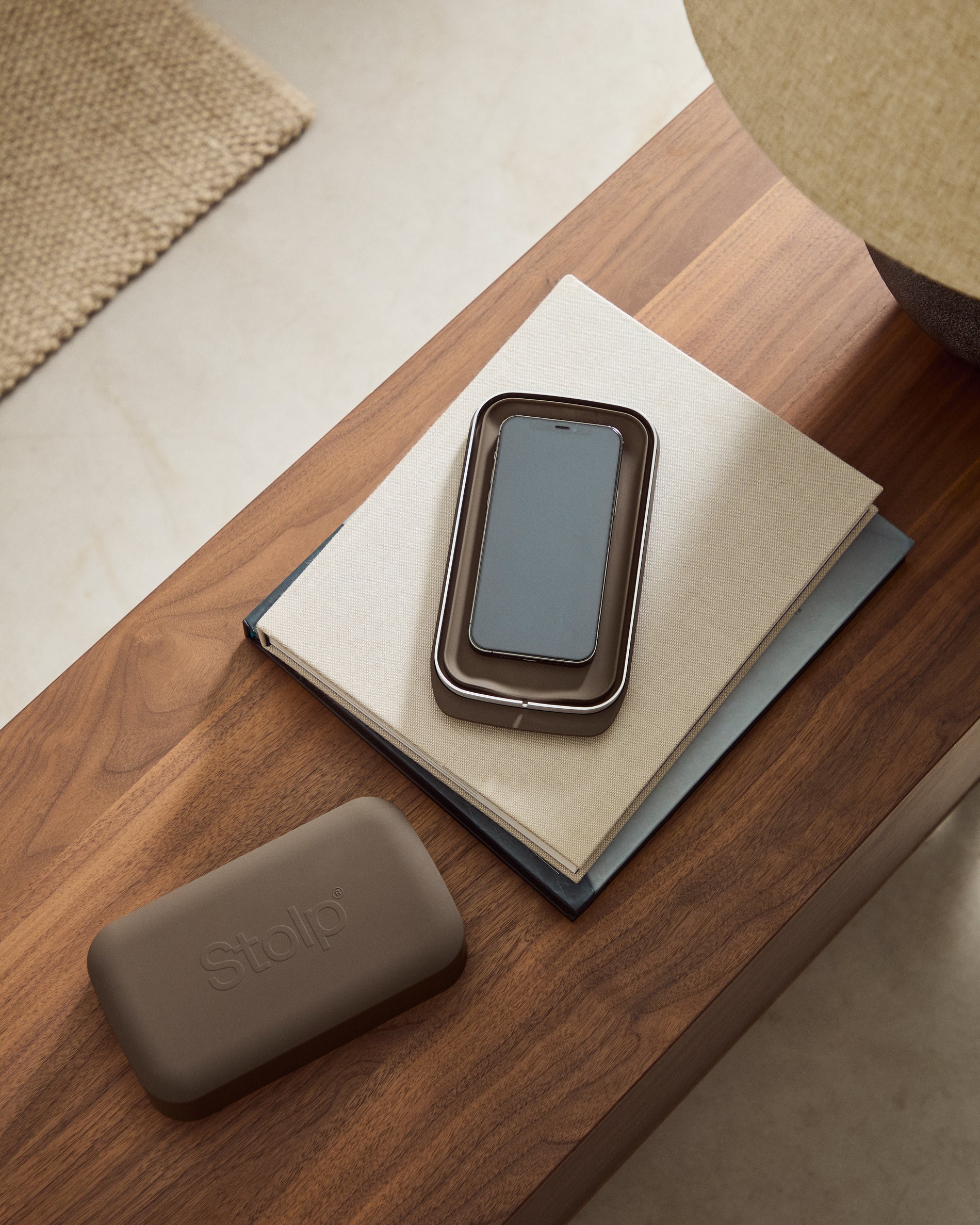 Faraday box for mobile phones in collaboration with Stolp® x KonMari, brown - Lifestyle