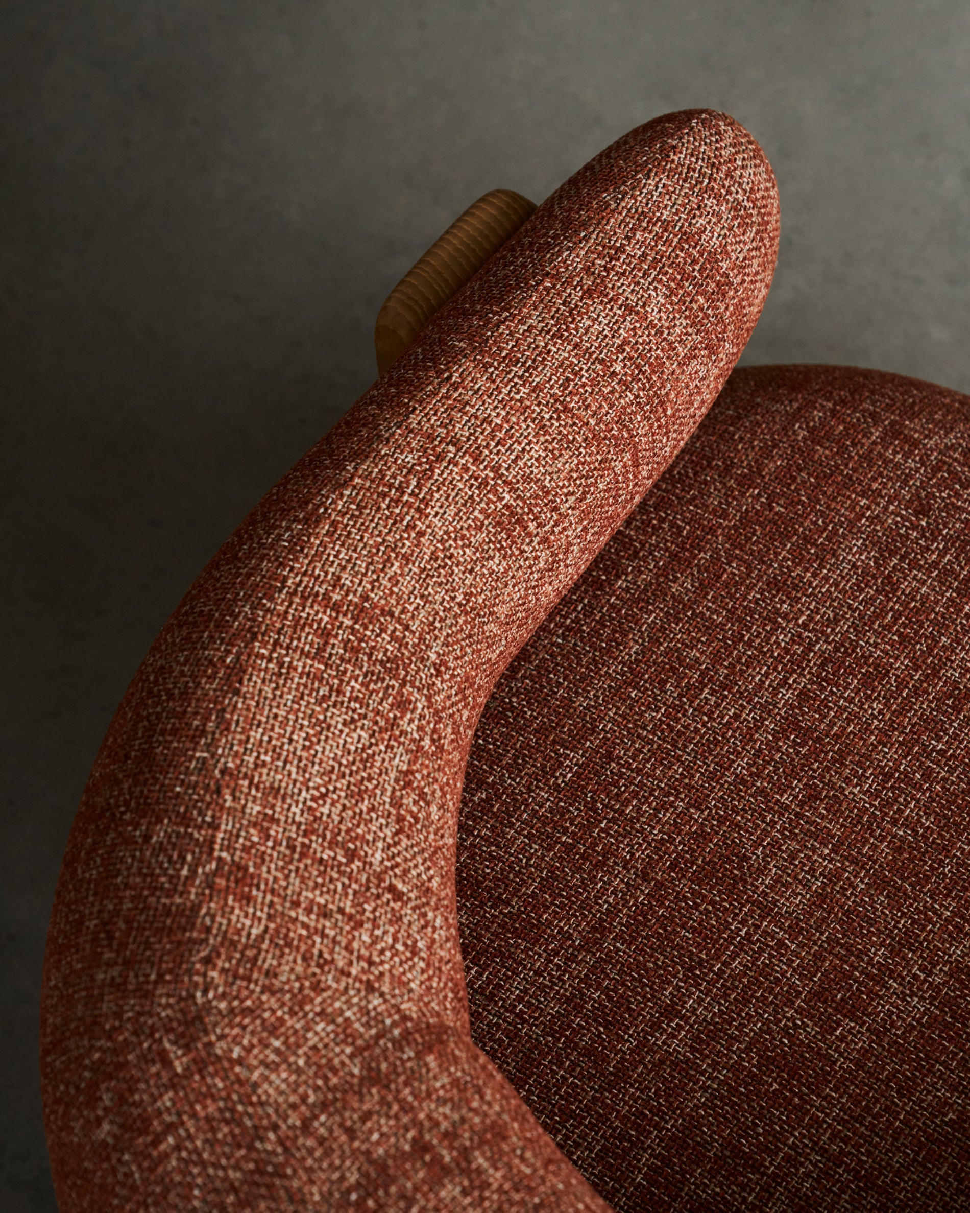 Granite fire-retardant armchair in terracotta chenille and solid ash wood with natural-coloured finish FSC 100% - Lifestyle