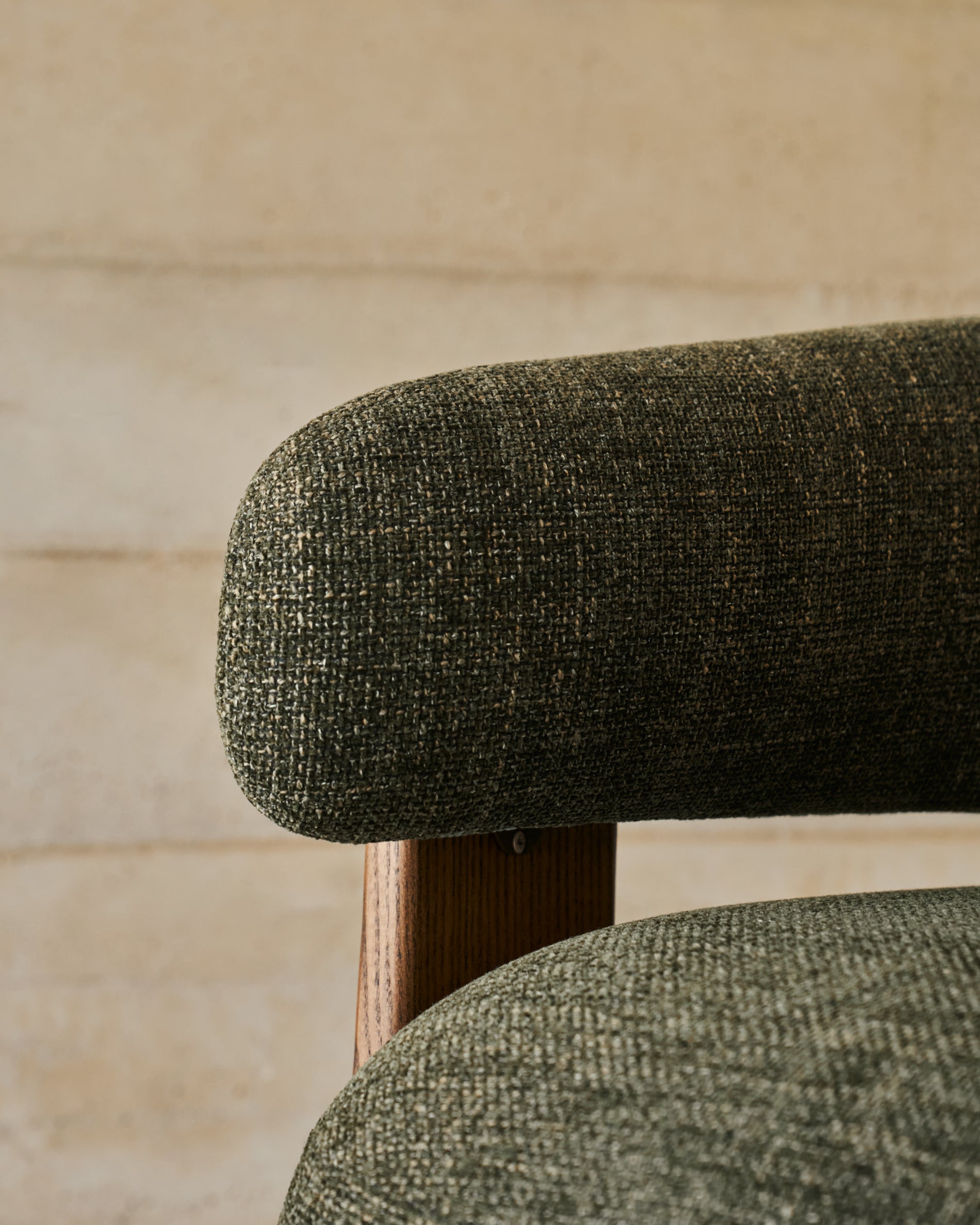 Granite green chenille armchair with solid ash wood legs in a walnut finish FSC 100% - Lifestyle
