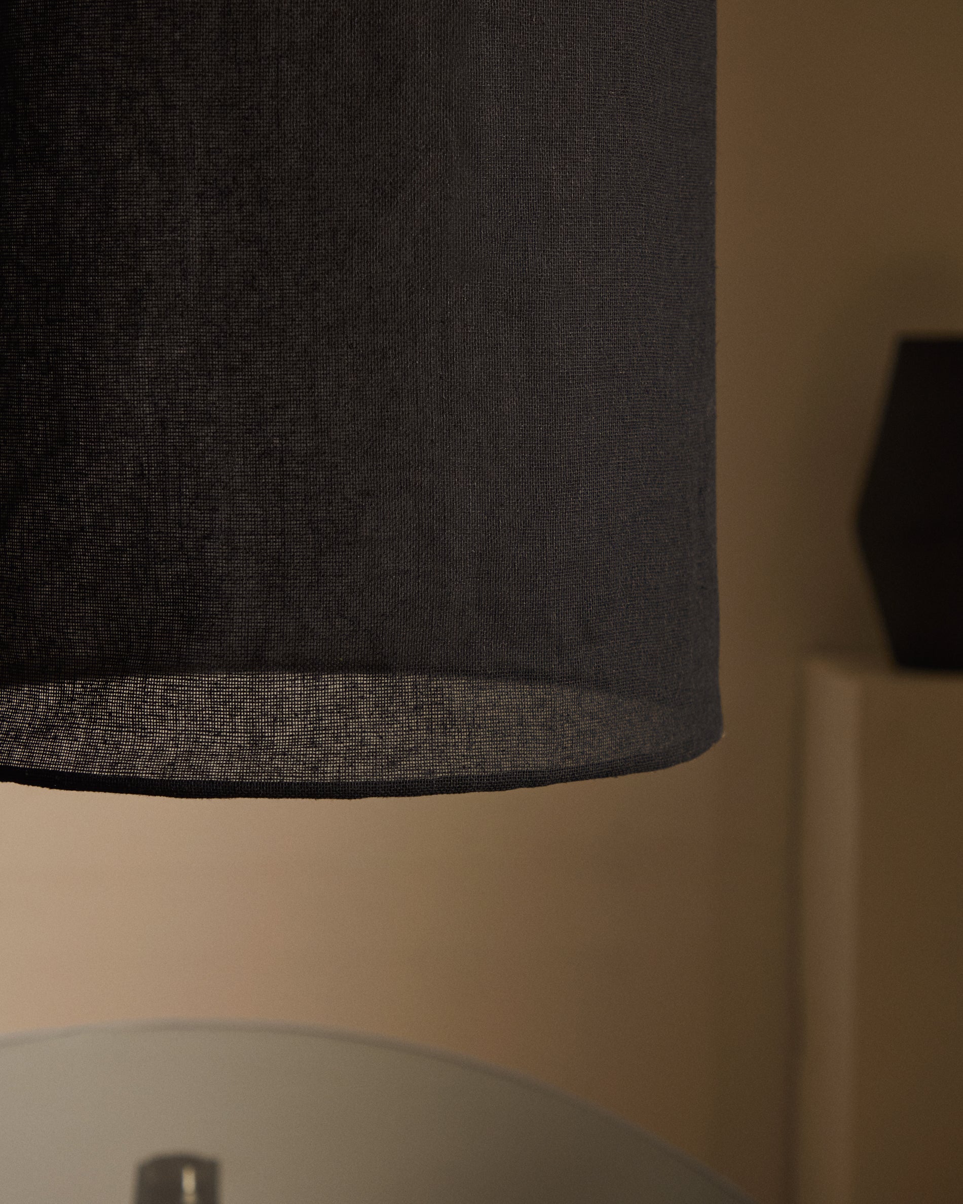 Mariela linen ceiling lamp shade in a black finish Ø 40 x 60 cm - Lifestyle