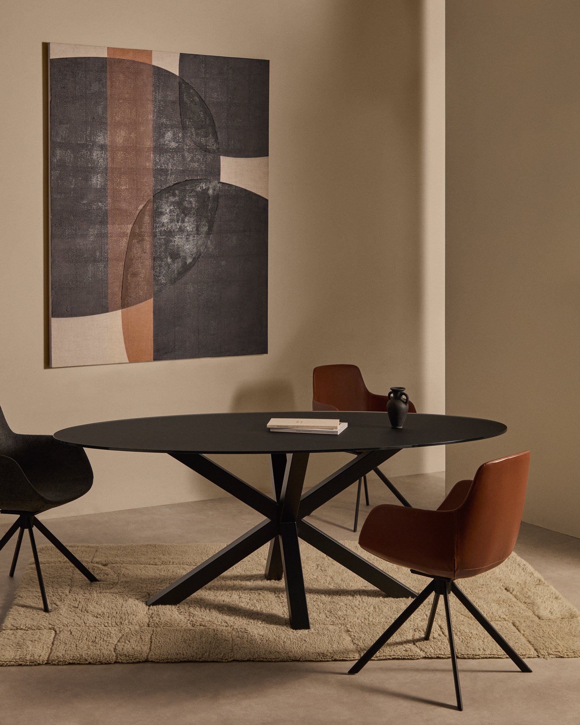 Argo table with black glass and black steel legs Ø 200 x 100 cm - Lifestyle