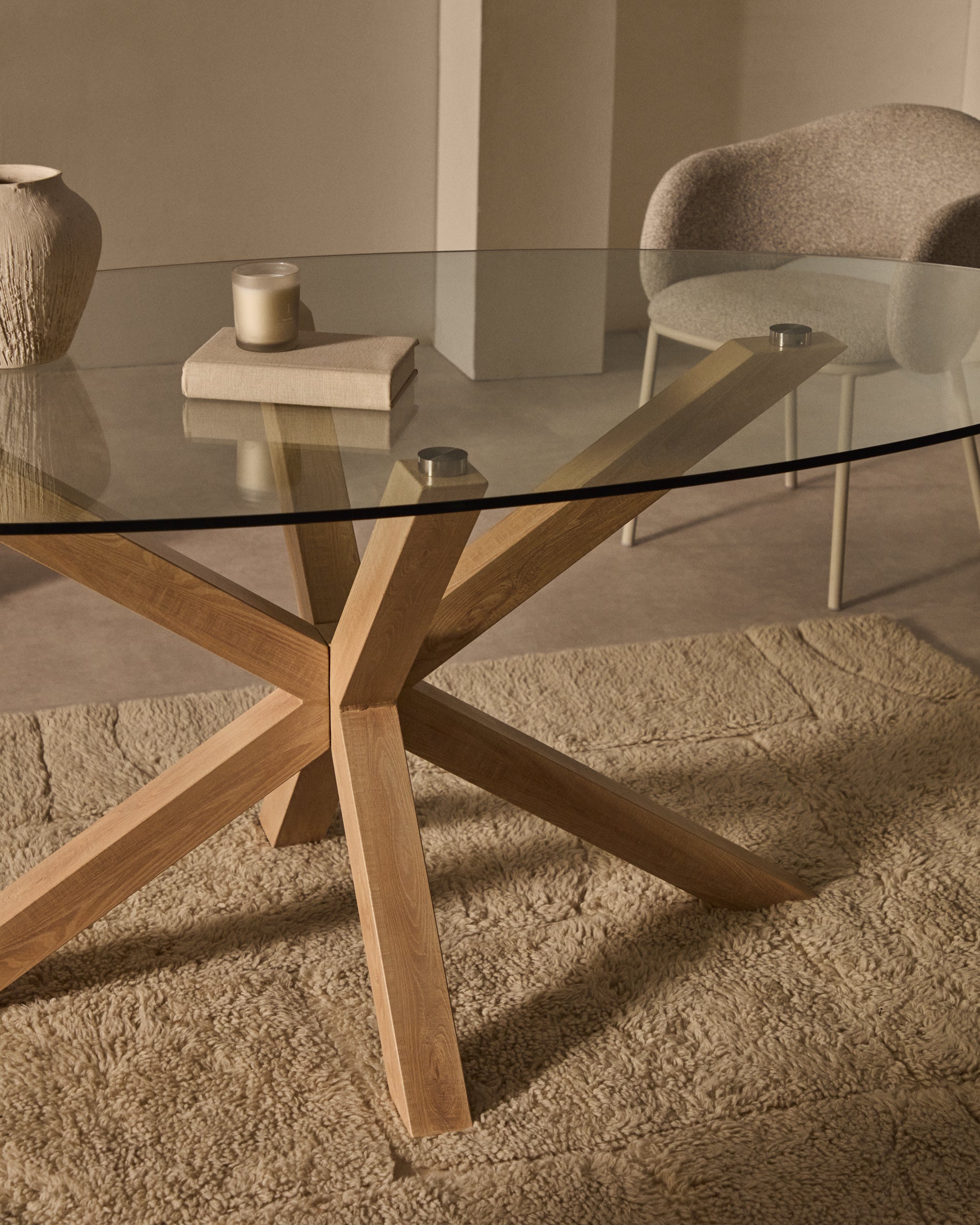 Argo oval table with glass and wood effect steel legs Ø 200 x 100 cm - Lifestyle