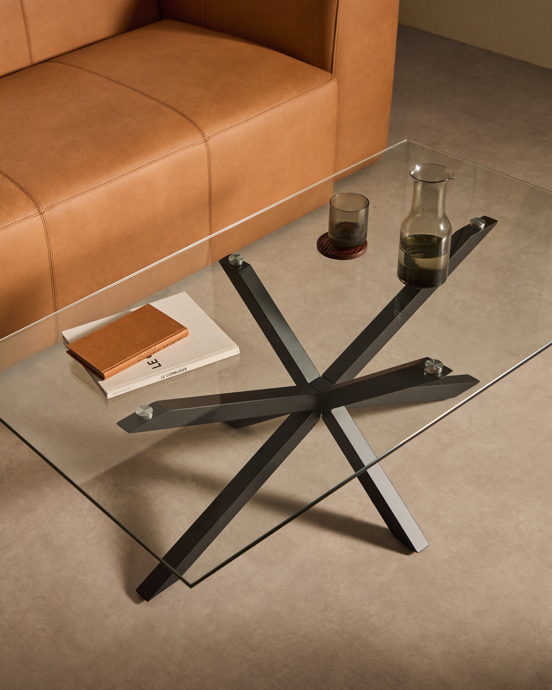 Argo coffee table glass black legs 130 x 70 cm - Lifestyle