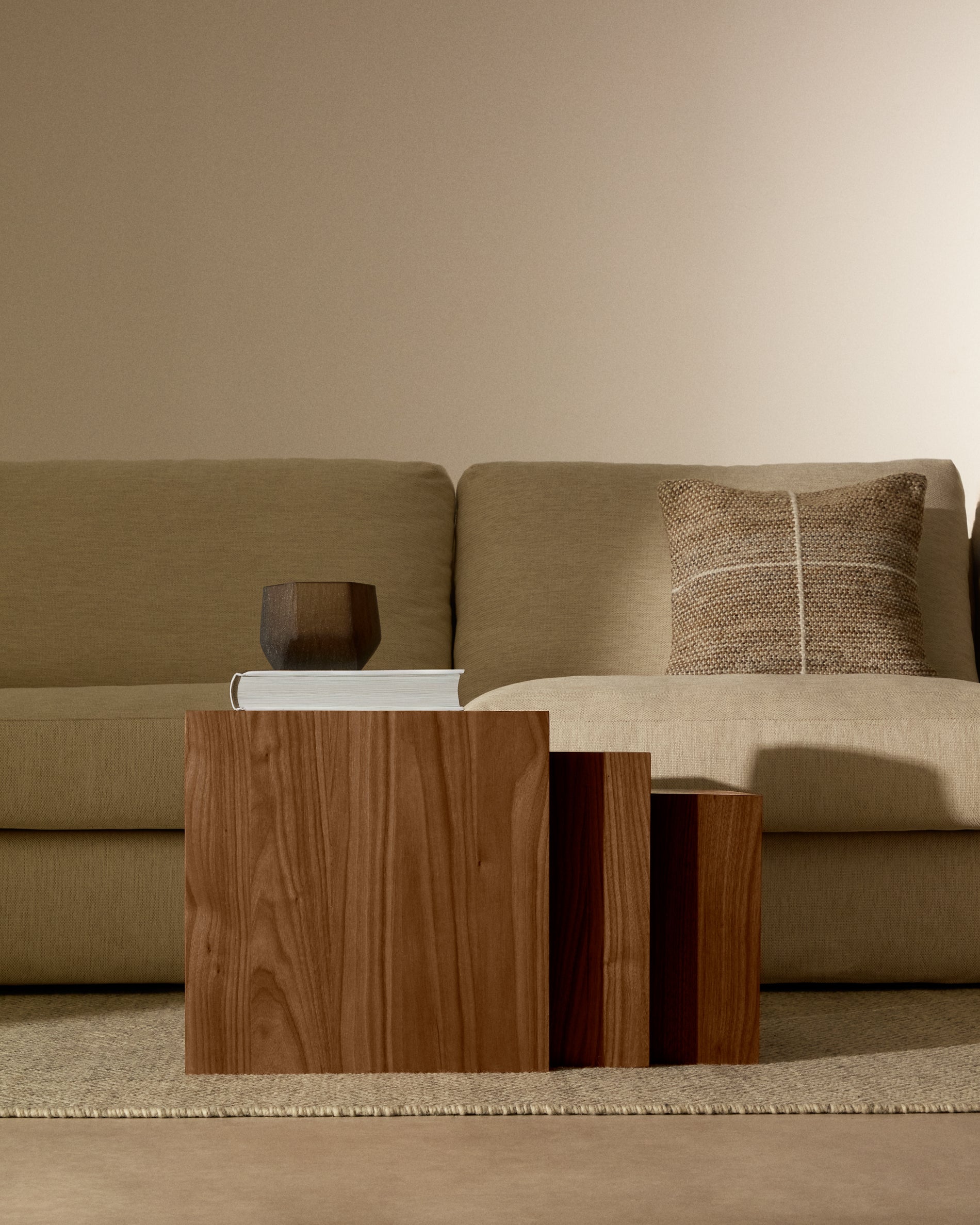 Litto set of 3 walnut veneer FSC Mix Credit nesting tables 60 x 40 / 51 x 36 / 42 x 31 cm - Lifestyle