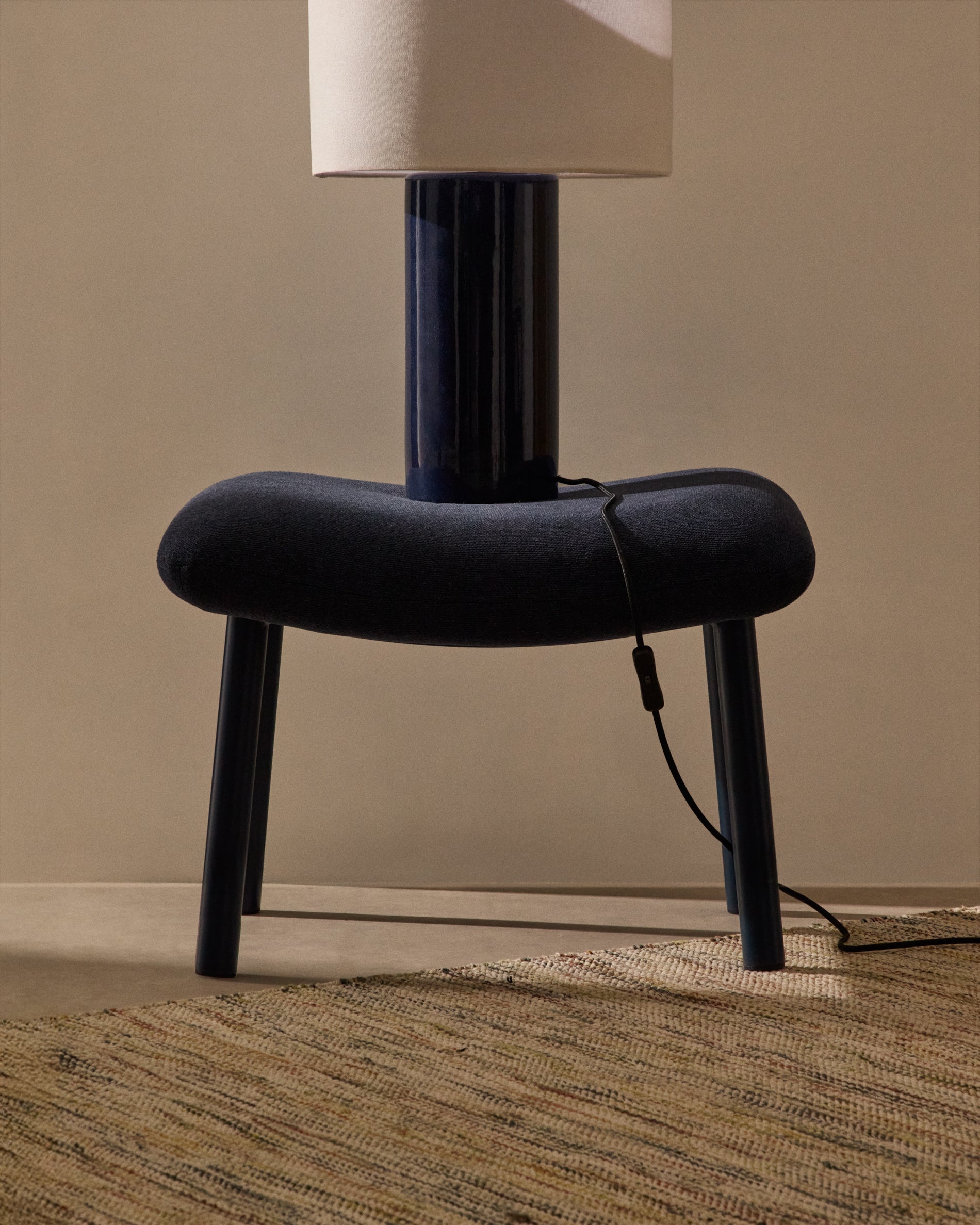 Inari footrest in blue and steel with a blue painted finish 60 x 50cm FSC Mix Credit - Lifestyle