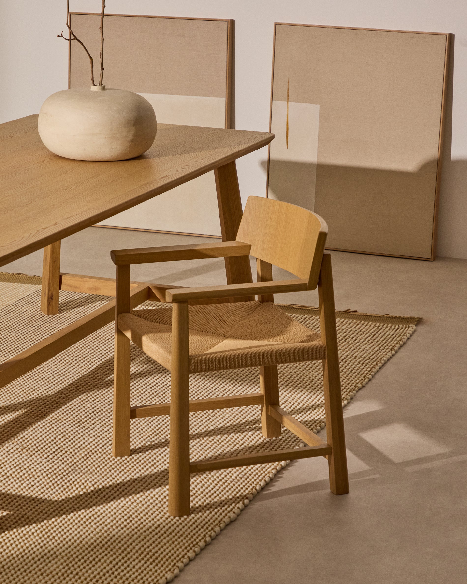 Idun chair made of FSC Mix Credit solid oak wood with natural tone finish and rope cord seat