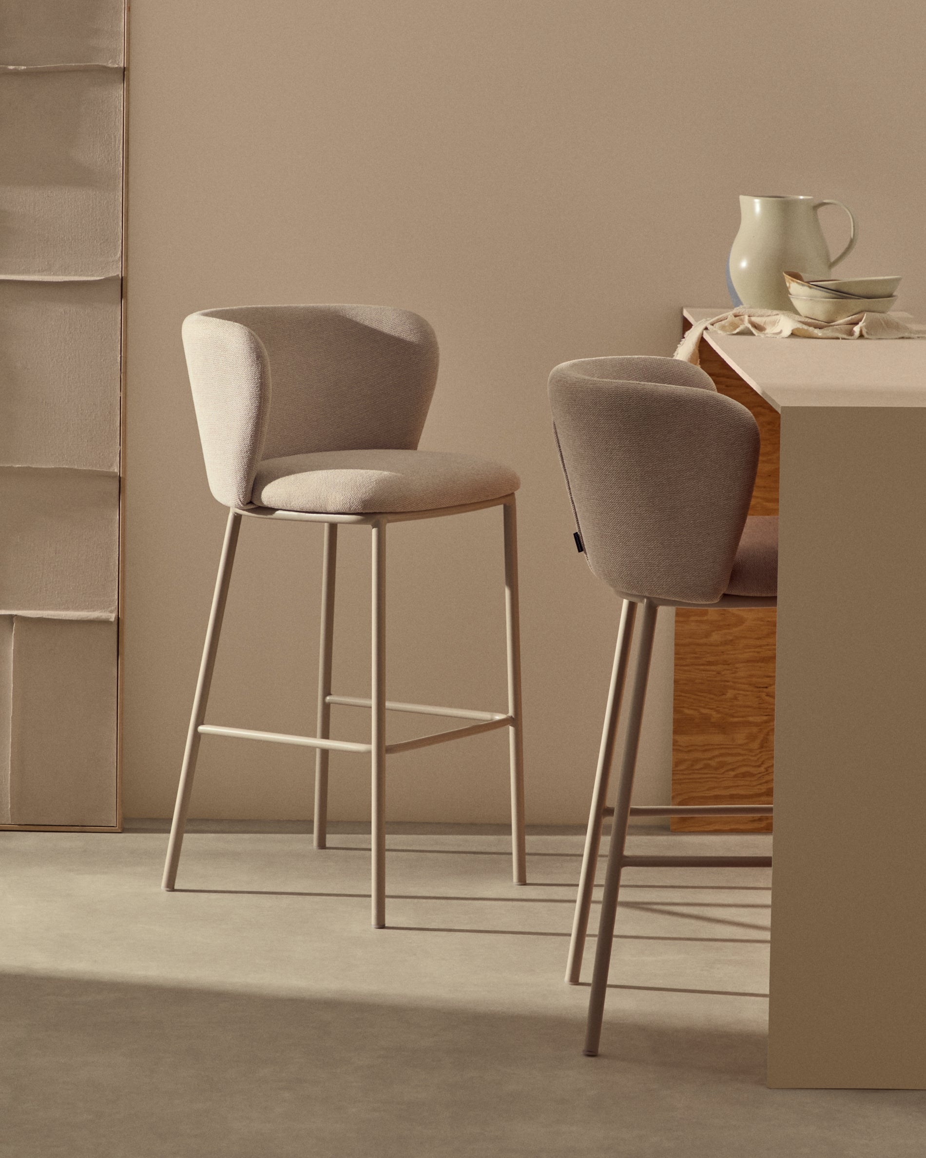 Ciselia stool in beige chenille and beige steel, height 65 cm, FSC Mix Credit - Lifestyle