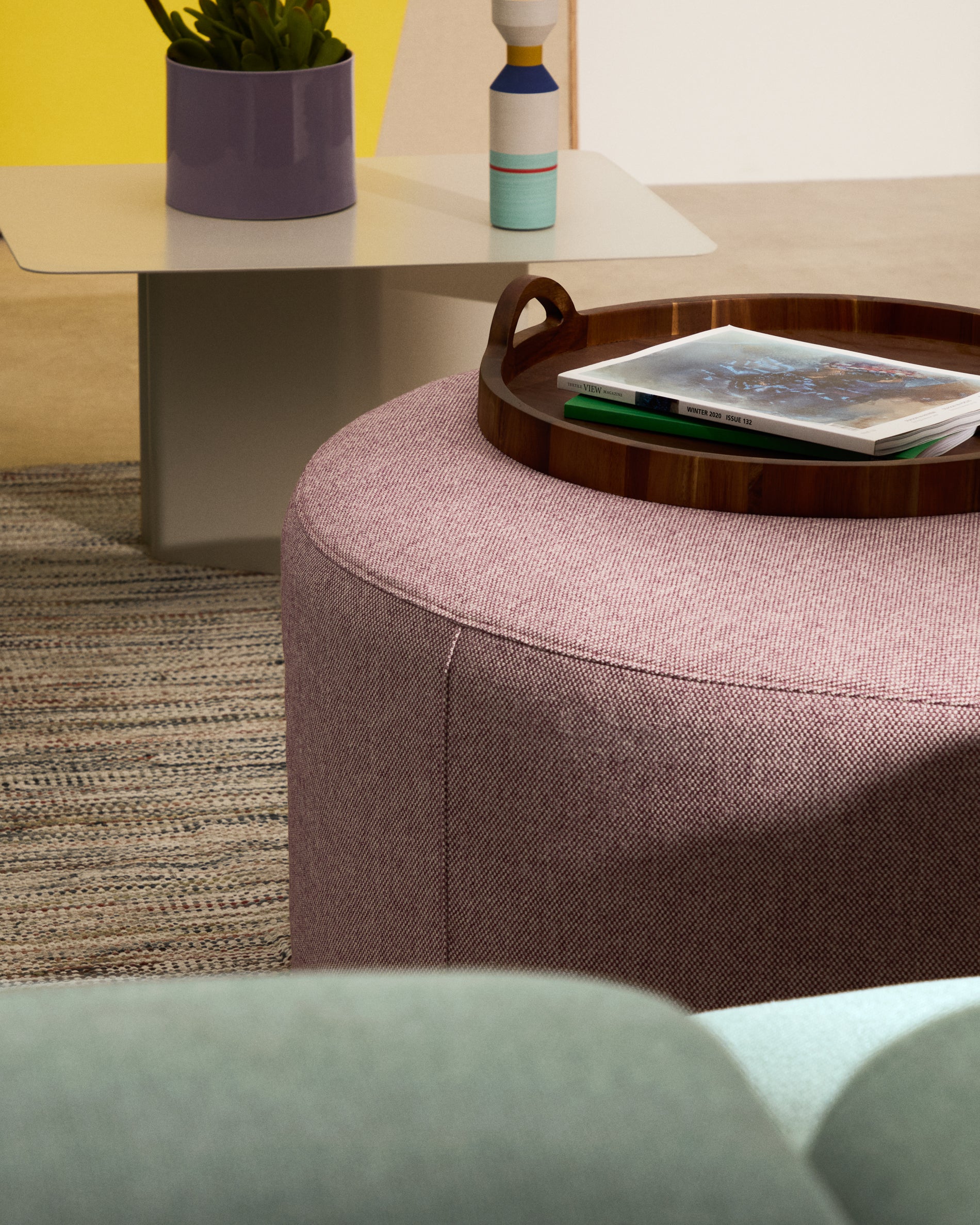 Kaeli purple footrest with removable cover Ø90cm - Lifestyle