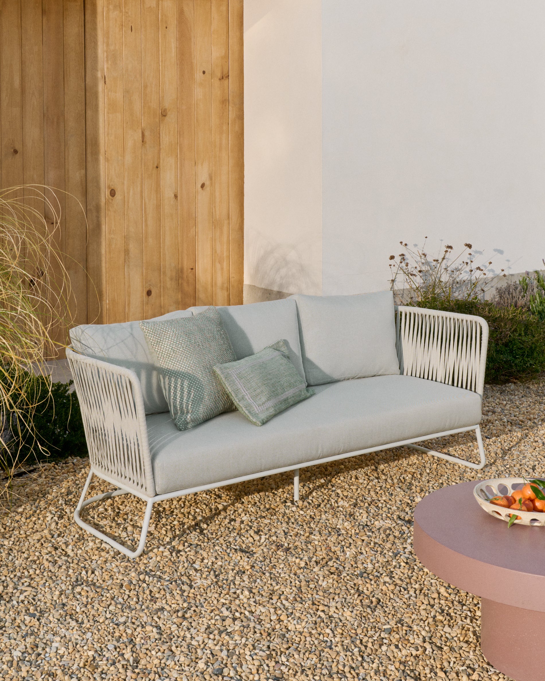 Saconca outdoor 3-seater sofa in rope cord and grey galvanised steel 189cm - Lifestyle