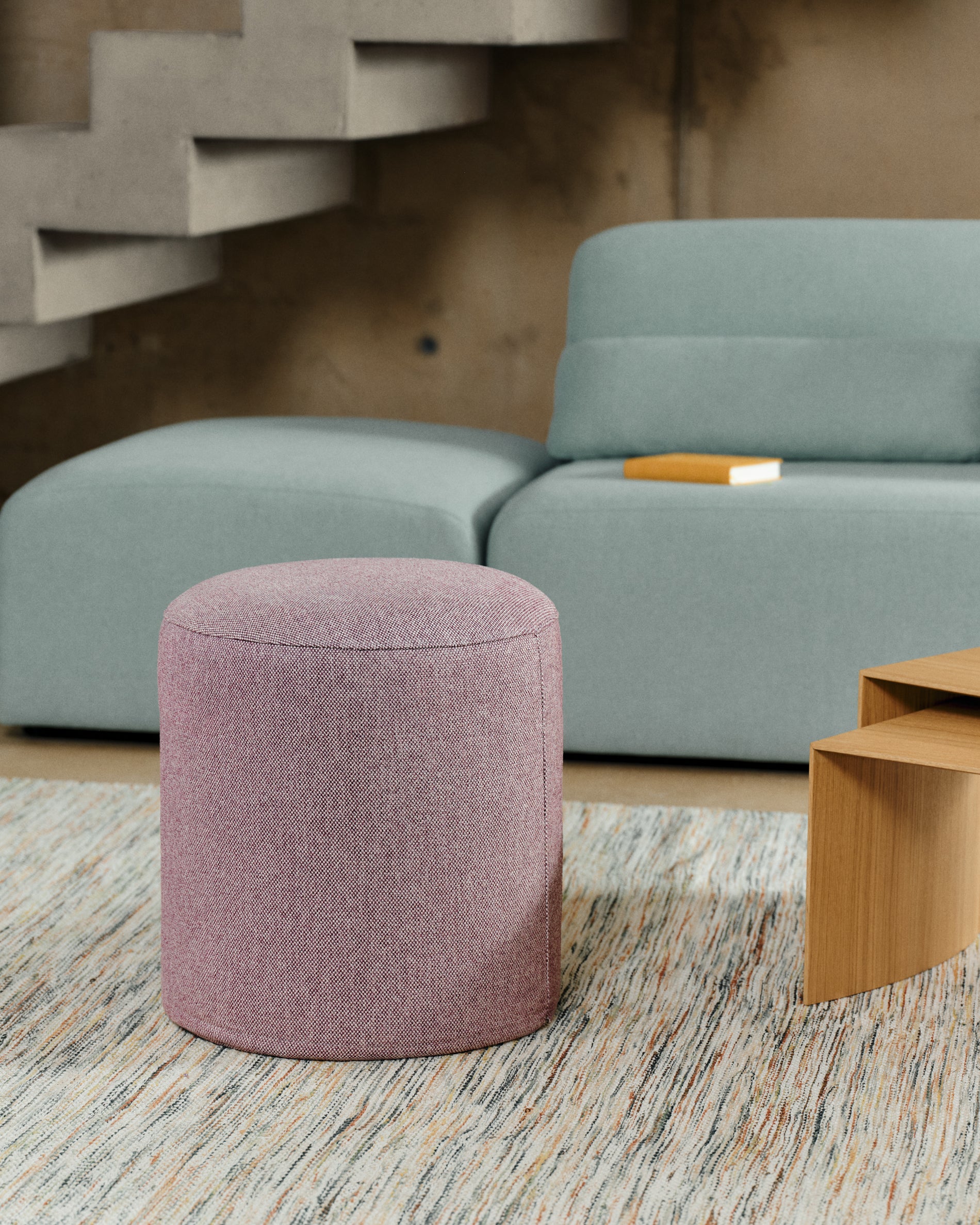 Kaeli purple footrest with removable cover Ø43cm - Lifestyle