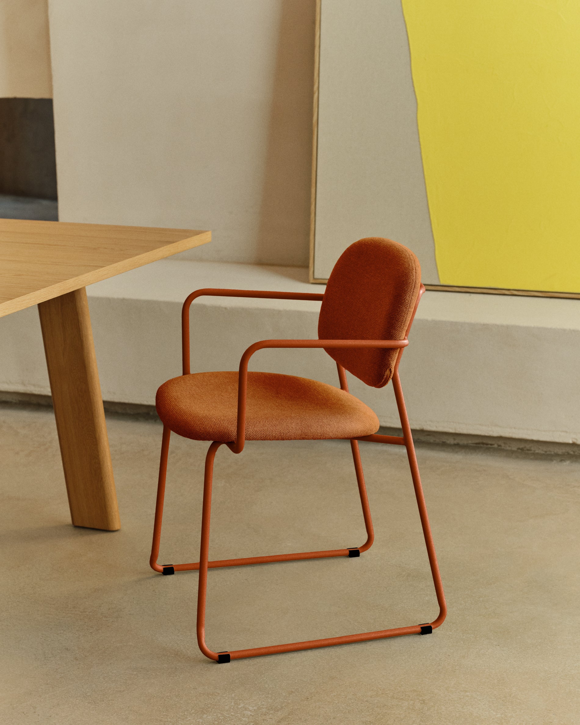 Meli chair in terracotta chenille with terracotta metal frame FSC Mix Credit - Lifestyle