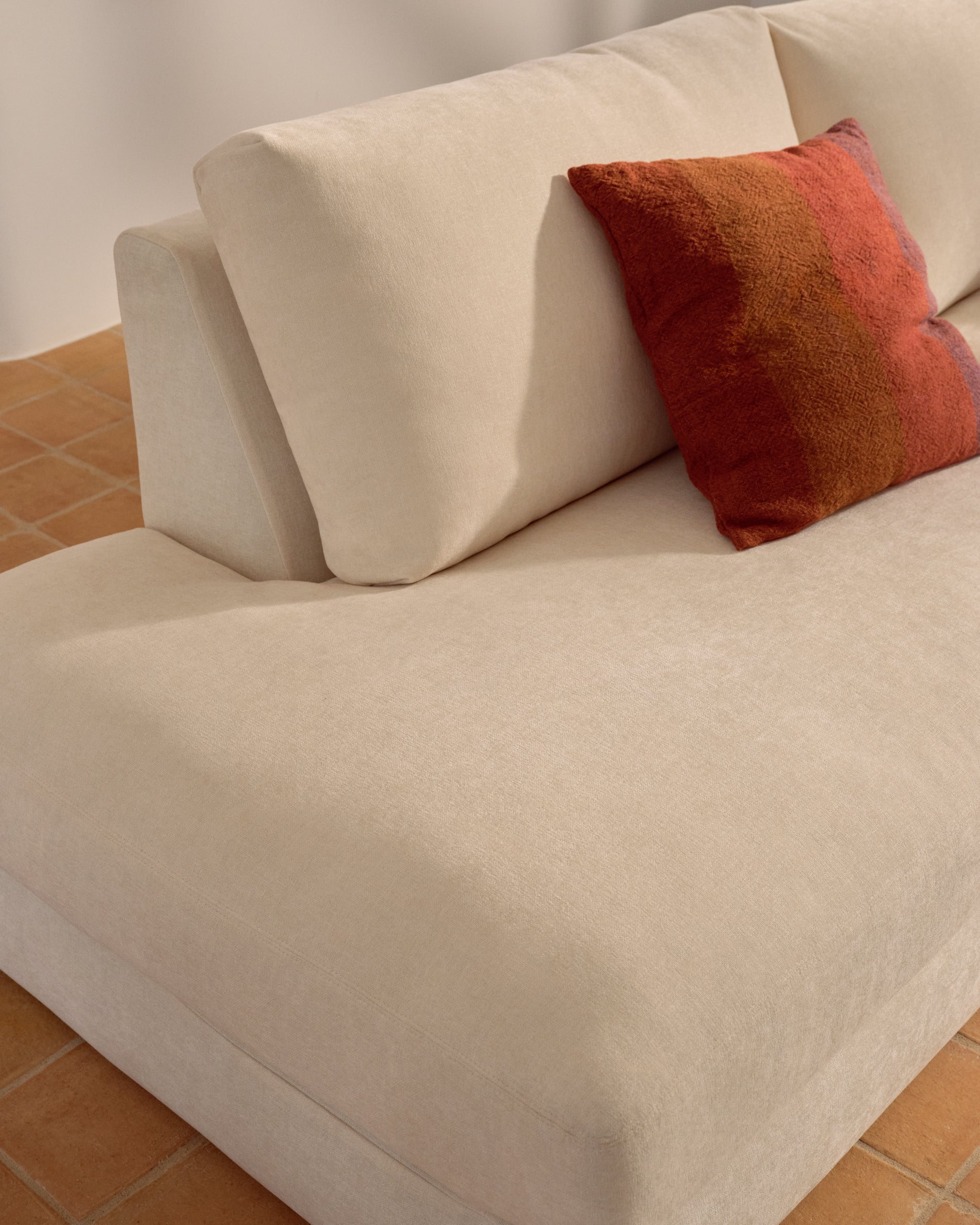 Alea ecru chenille 5-seater modular sofa with right chaise longue and removable cover 340cm